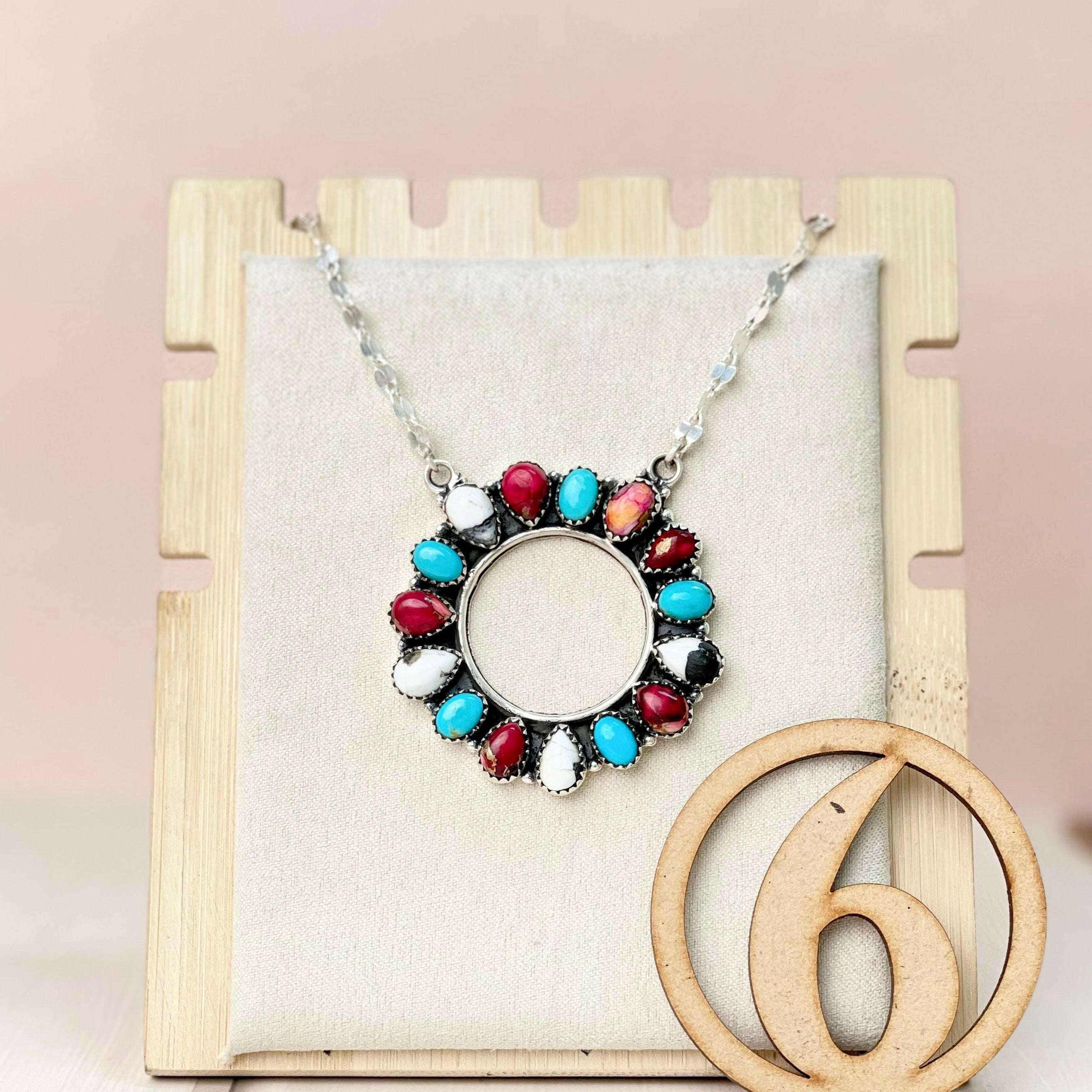 Canyon Dreams Halo Multistone Necklace-Necklaces-Krush Kandy, Women's Online Fashion Boutique Located in Phoenix, Arizona (Scottsdale Area)