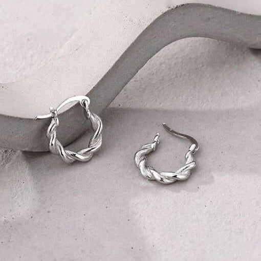 Sterling Silver Twist Geometric Minimalist Hoop Earrings-Earrings-Krush Kandy, Women's Online Fashion Boutique Located in Phoenix, Arizona (Scottsdale Area)