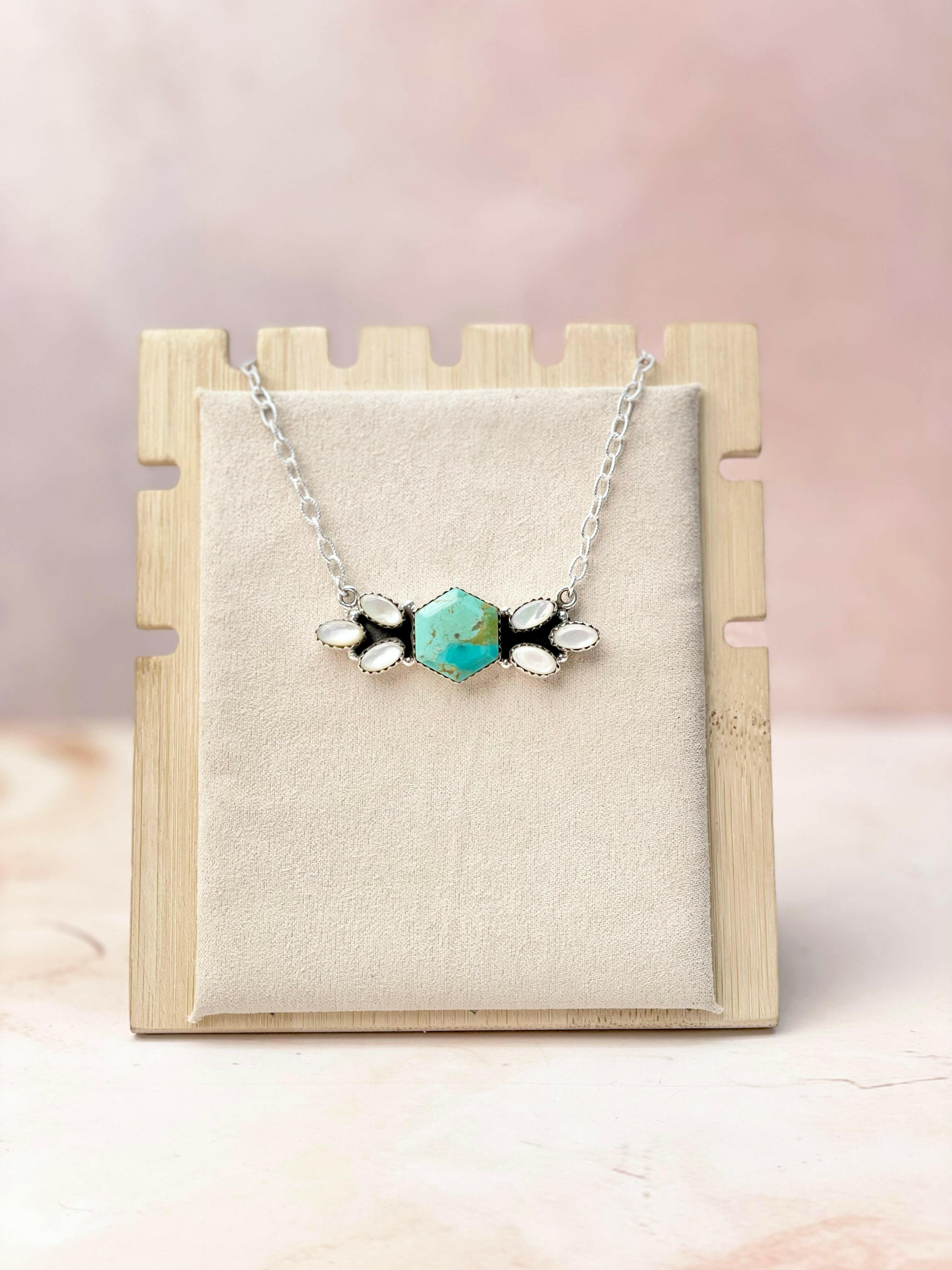 Multi Gem and MOP Hexagon Bar Necklace-Necklaces-Krush Kandy, Women's Online Fashion Boutique Located in Phoenix, Arizona (Scottsdale Area)