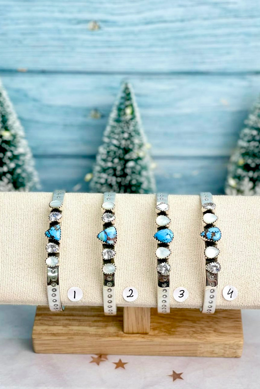 Golden Hills White Shell & Crystal Sterling Stamped Cuff-Bracelets-Krush Kandy, Women's Online Fashion Boutique Located in Phoenix, Arizona (Scottsdale Area)