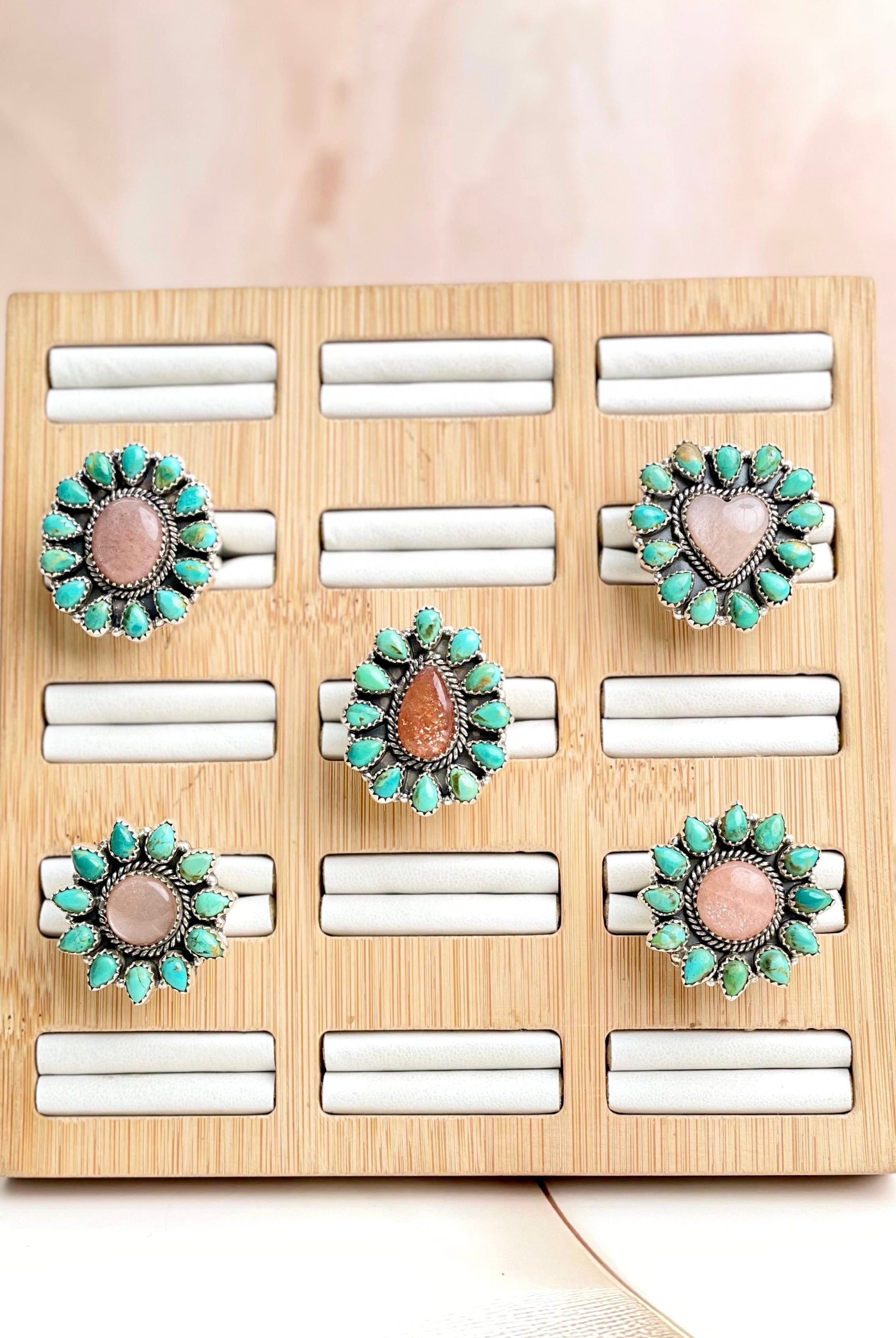 Brown Moonstone & Turquoise Cluster Rings-Rings-Krush Kandy, Women's Online Fashion Boutique Located in Phoenix, Arizona (Scottsdale Area)