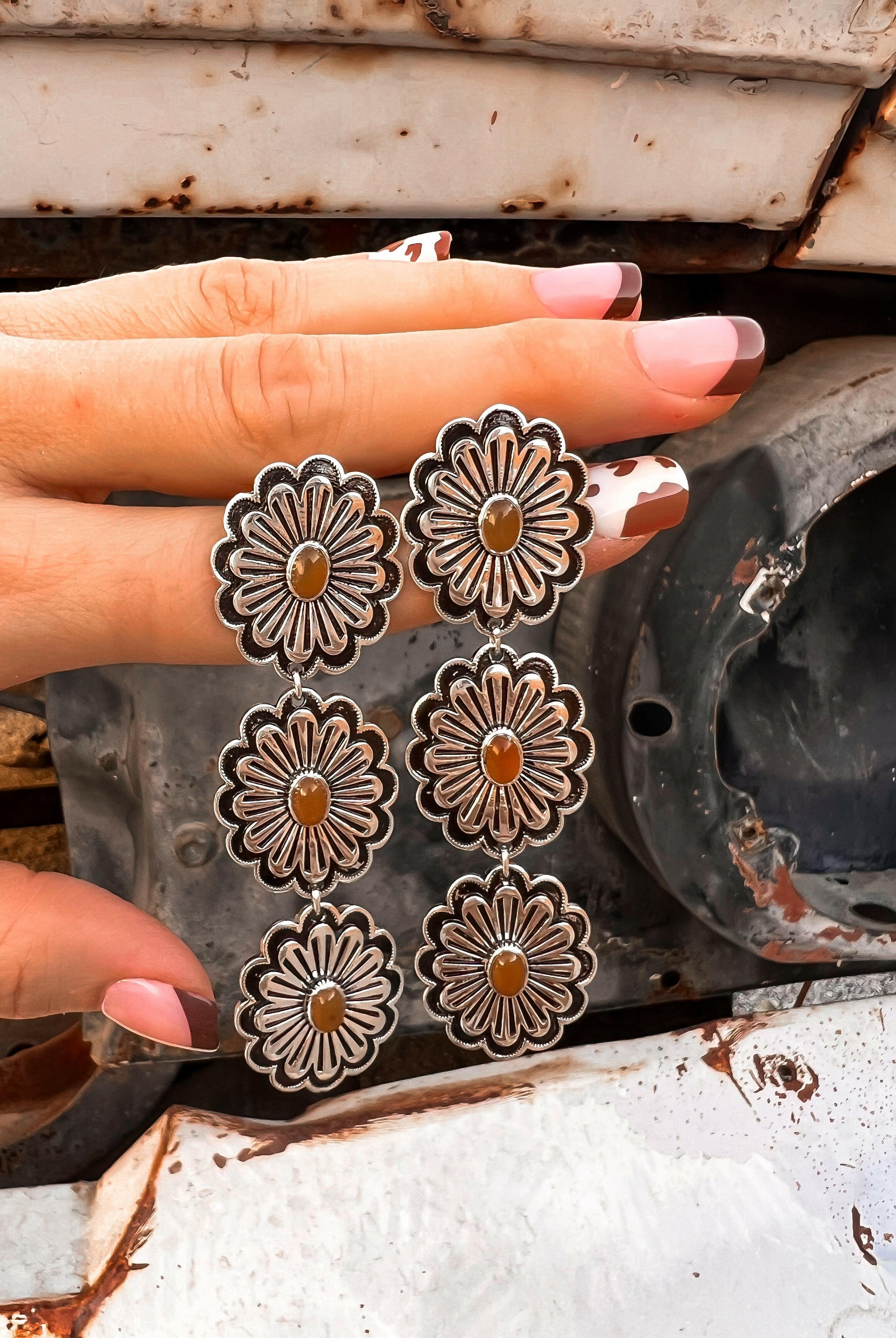 Triple Blossom Stone Earrings-Earrings-Krush Kandy, Women's Online Fashion Boutique Located in Phoenix, Arizona (Scottsdale Area)