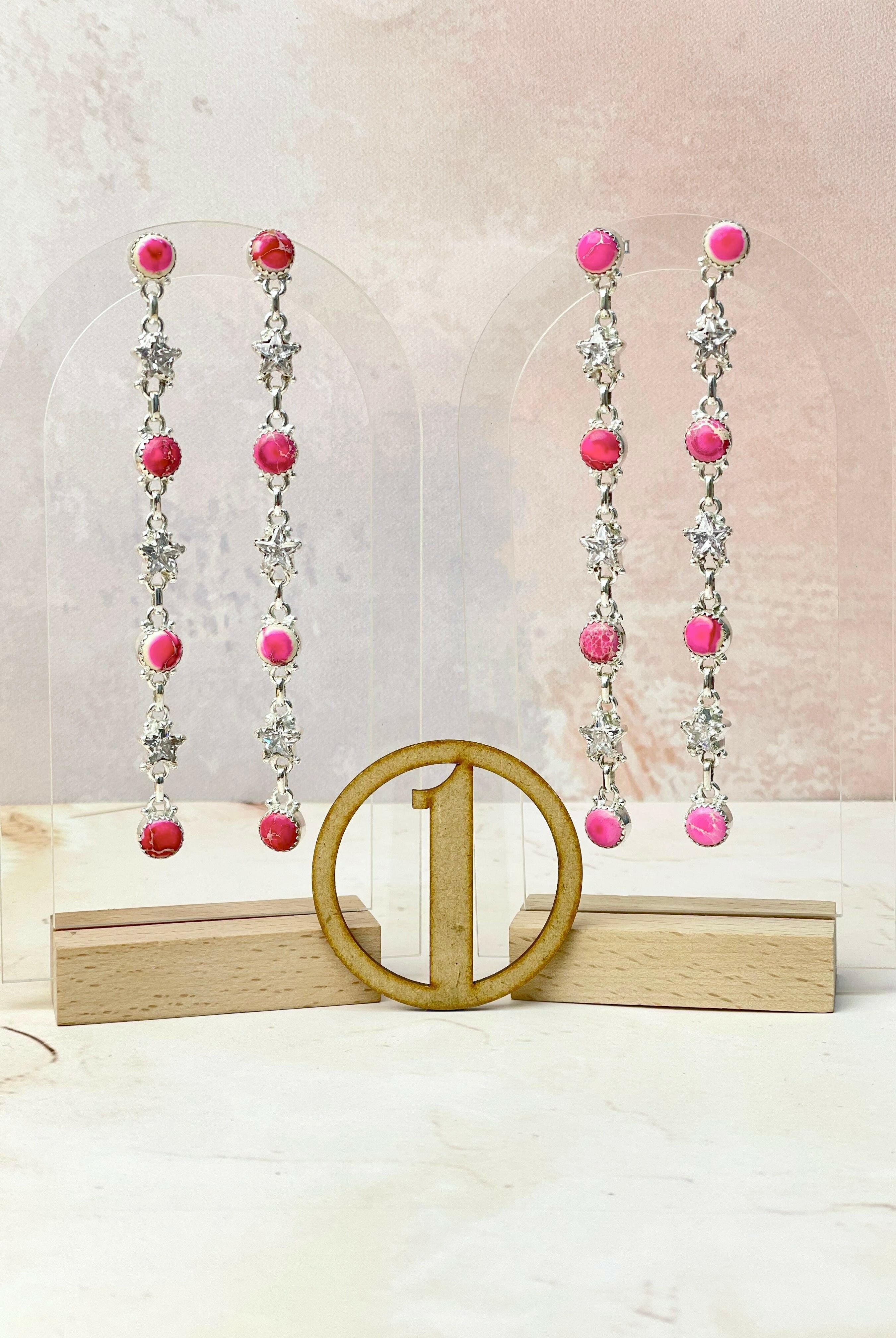 Desert Jasper and Star Cz Earrings-Earrings-Krush Kandy, Women's Online Fashion Boutique Located in Phoenix, Arizona (Scottsdale Area)