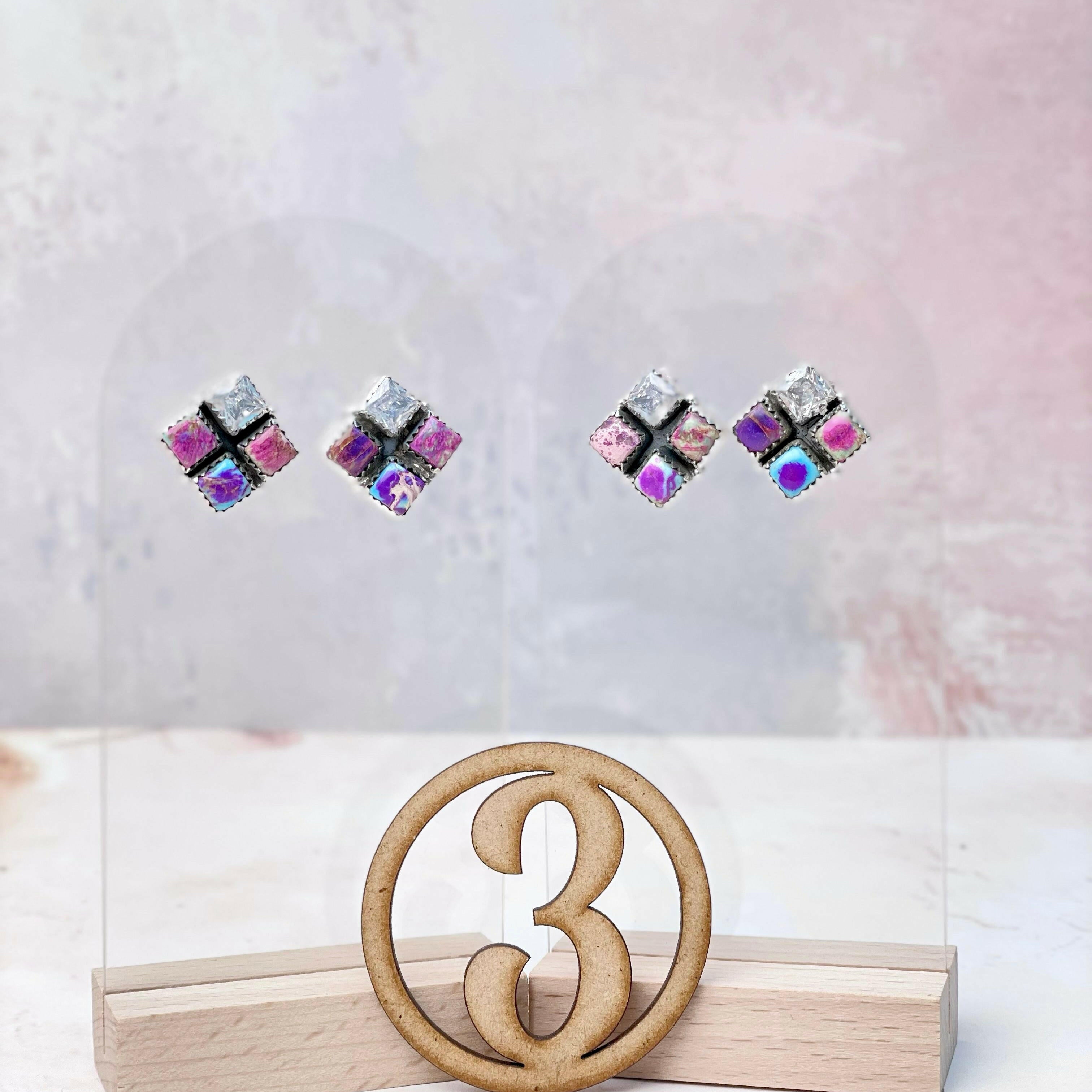 Desert Jasper CZ Square Earrings-Earrings-Krush Kandy, Women's Online Fashion Boutique Located in Phoenix, Arizona (Scottsdale Area)