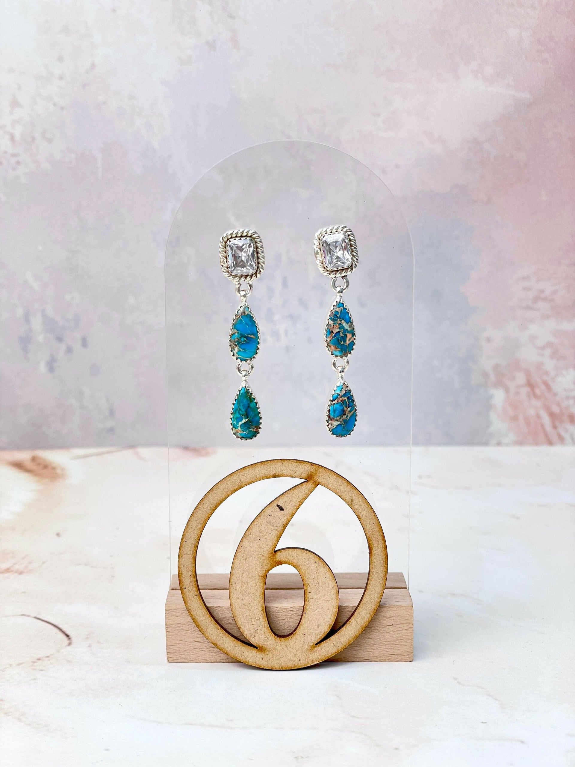 Princess Cut CZ and Jasper Earrings-Earrings-Krush Kandy, Women's Online Fashion Boutique Located in Phoenix, Arizona (Scottsdale Area)