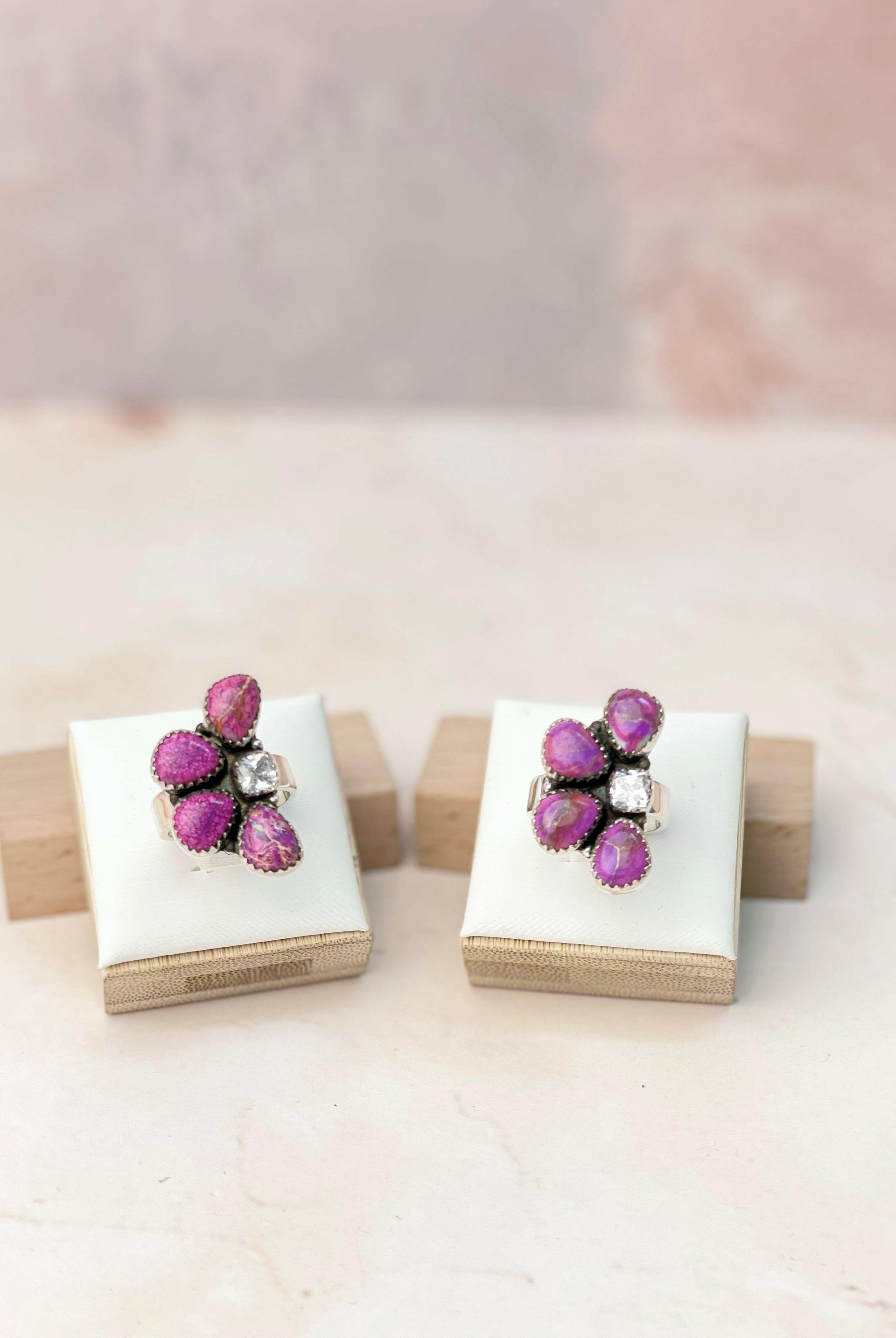 Purple Desert Jasper Half Flower CZ Rings-Rings-Krush Kandy, Women's Online Fashion Boutique Located in Phoenix, Arizona (Scottsdale Area)
