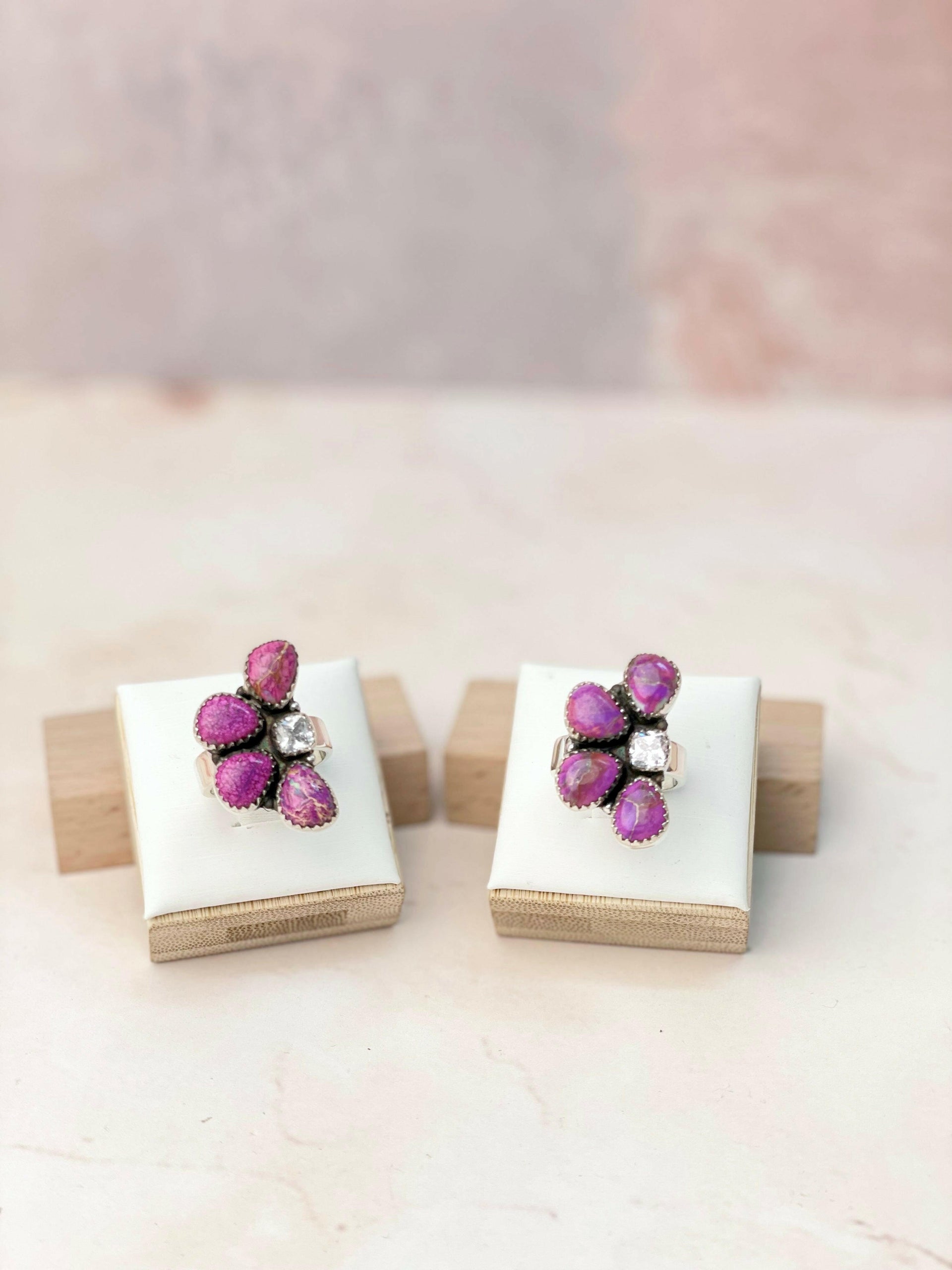 Purple Desert Jasper Half Flower CZ Rings-Rings-Krush Kandy, Women's Online Fashion Boutique Located in Phoenix, Arizona (Scottsdale Area)