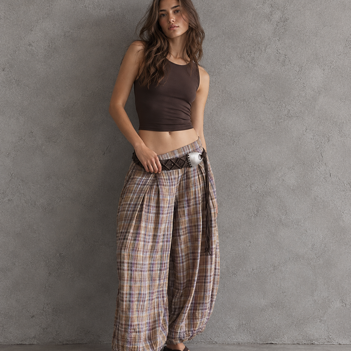 Wrenley Vintage Plaid Balloon Silhouette Pants