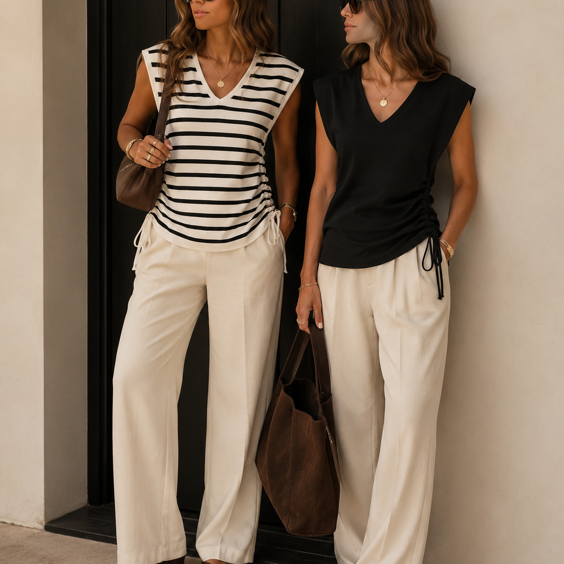 Elegant Ruched Side V-Neck Sleeveless Top