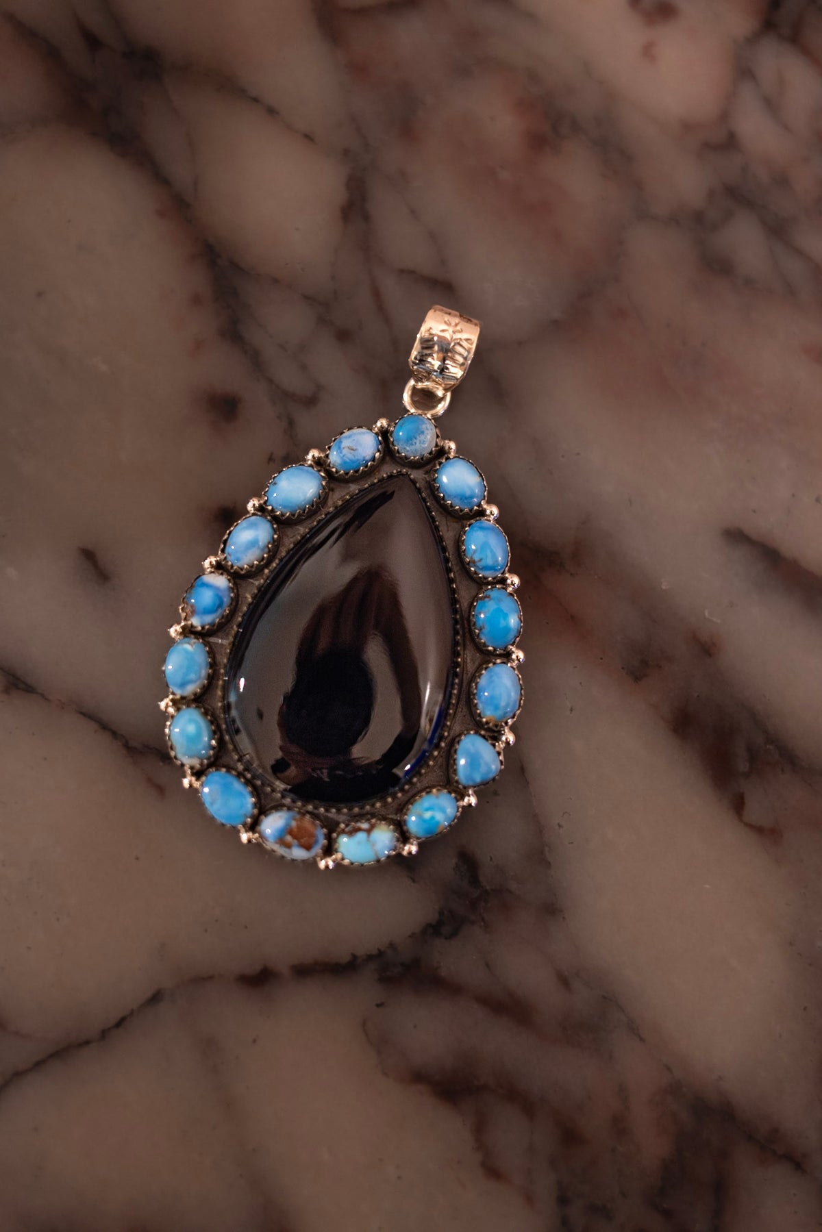 Elite Baddie Midnight Onyx & Turquoise Teardrop Statement Pendantdd.jpeg