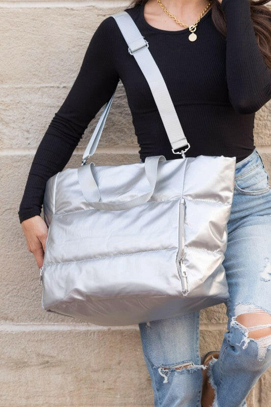 Metallic Puffer Tote-Purses & Bags-Krush Kandy, Women's Online Fashion Boutique Located in Phoenix, Arizona (Scottsdale Area)