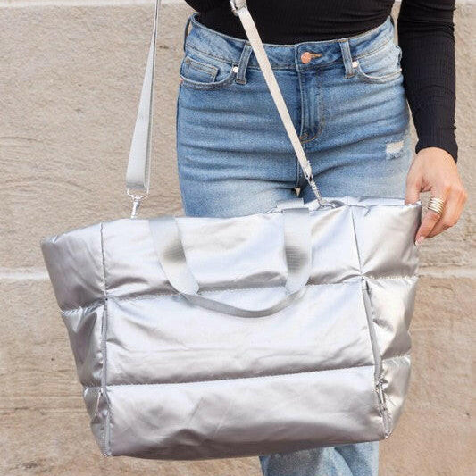 Noir Metallic Puffer Tote-Purses & Bags-Krush Kandy, Women's Online Fashion Boutique Located in Phoenix, Arizona (Scottsdale Area)
