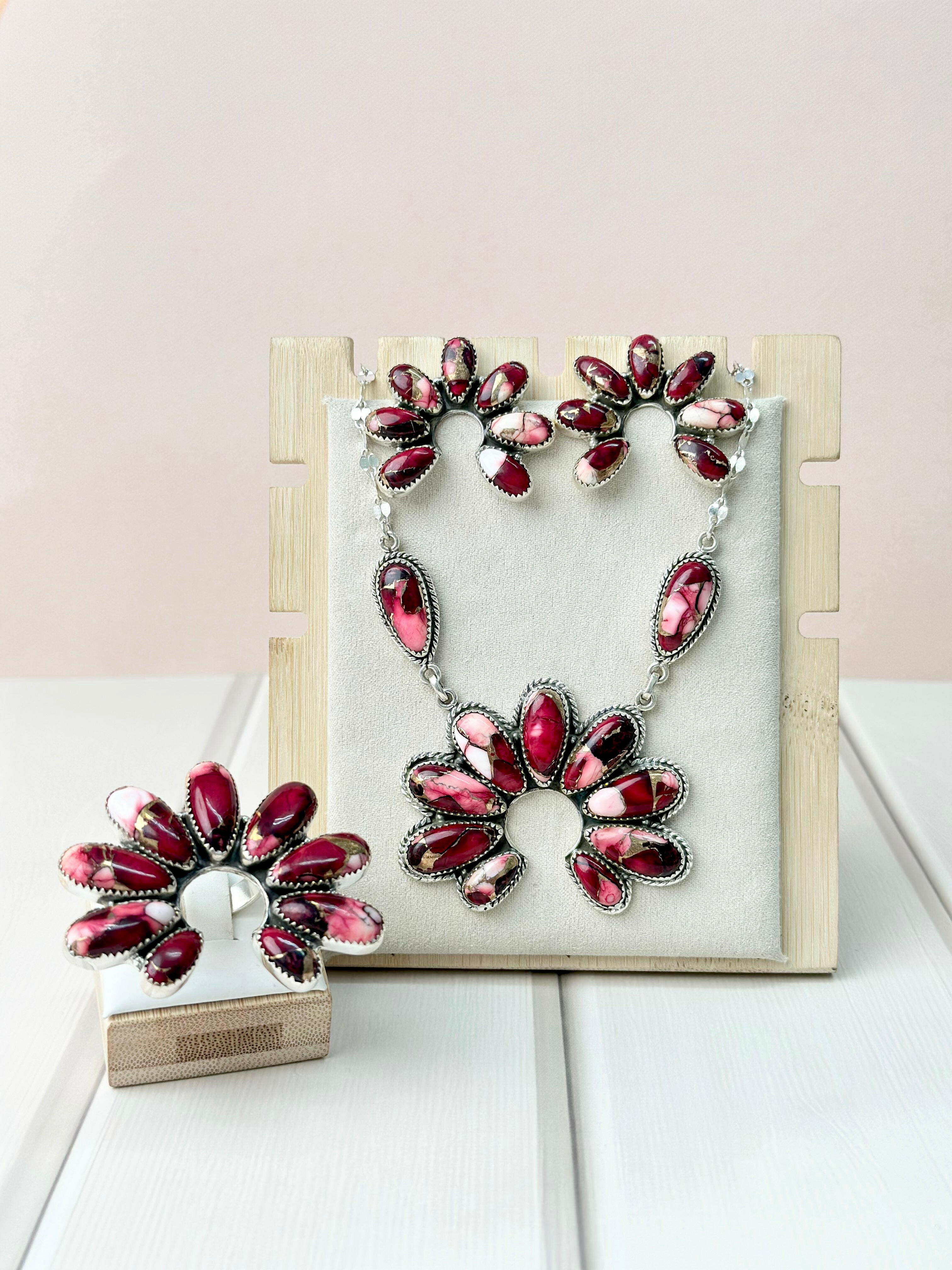 Red Rose Dahlia Big Naja Set-Necklaces-Krush Kandy, Women's Online Fashion Boutique Located in Phoenix, Arizona (Scottsdale Area)