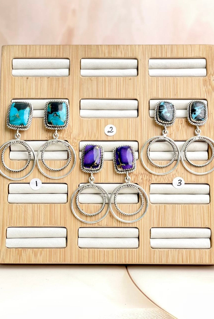 Multi Stone Double Hoop Earrings sno 12-Earrings-Krush Kandy, Women's Online Fashion Boutique Located in Phoenix, Arizona (Scottsdale Area)