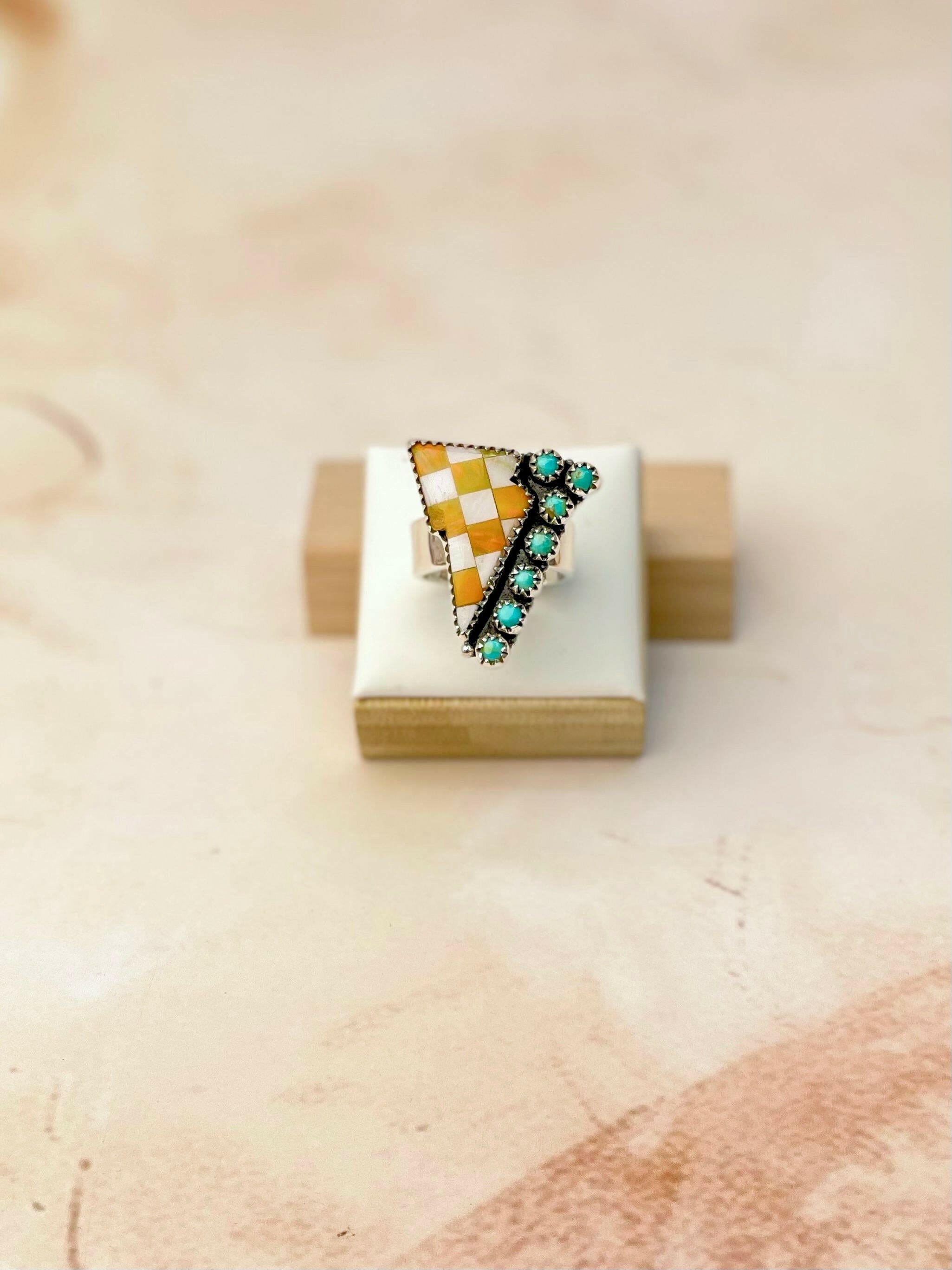 Orange Aurora Opal, Turquoise & MOP Kandy Bolt Ring-Rings-Krush Kandy, Women's Online Fashion Boutique Located in Phoenix, Arizona (Scottsdale Area)