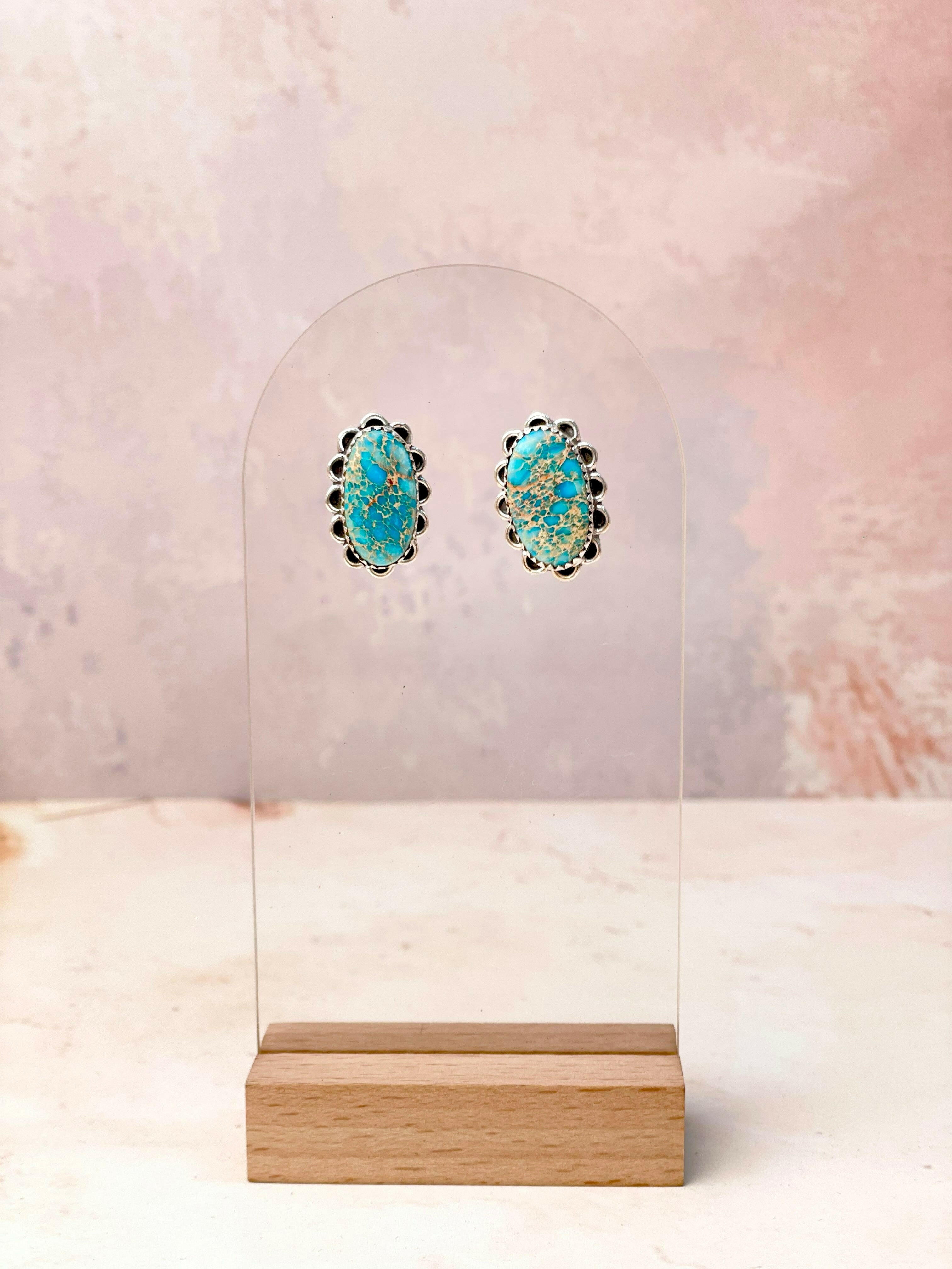 Desert Blue Jasper Slab Studs-Earrings-Krush Kandy, Women's Online Fashion Boutique Located in Phoenix, Arizona (Scottsdale Area)