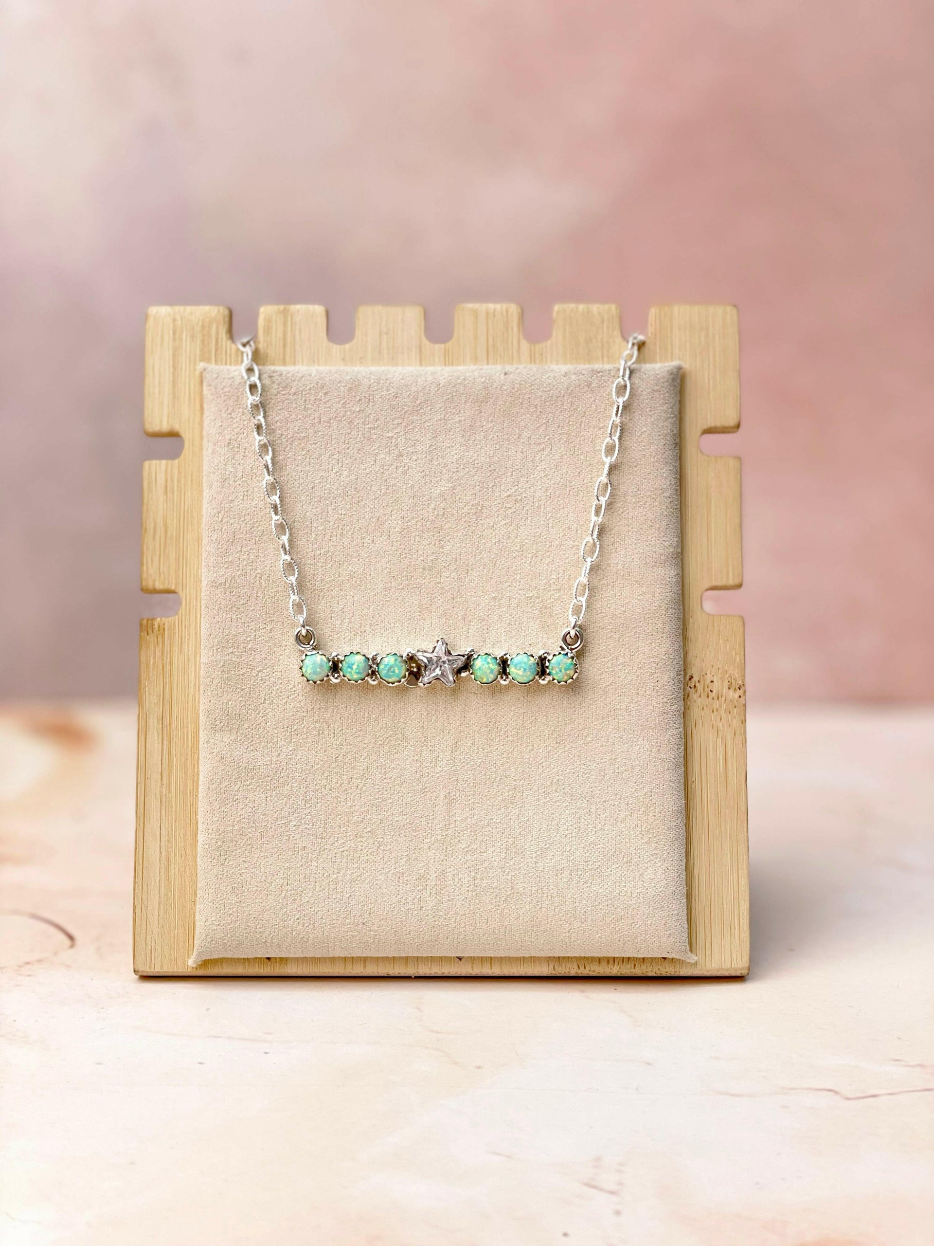 Star Bar Opals Chain Necklace-Necklaces-Krush Kandy, Women's Online Fashion Boutique Located in Phoenix, Arizona (Scottsdale Area)