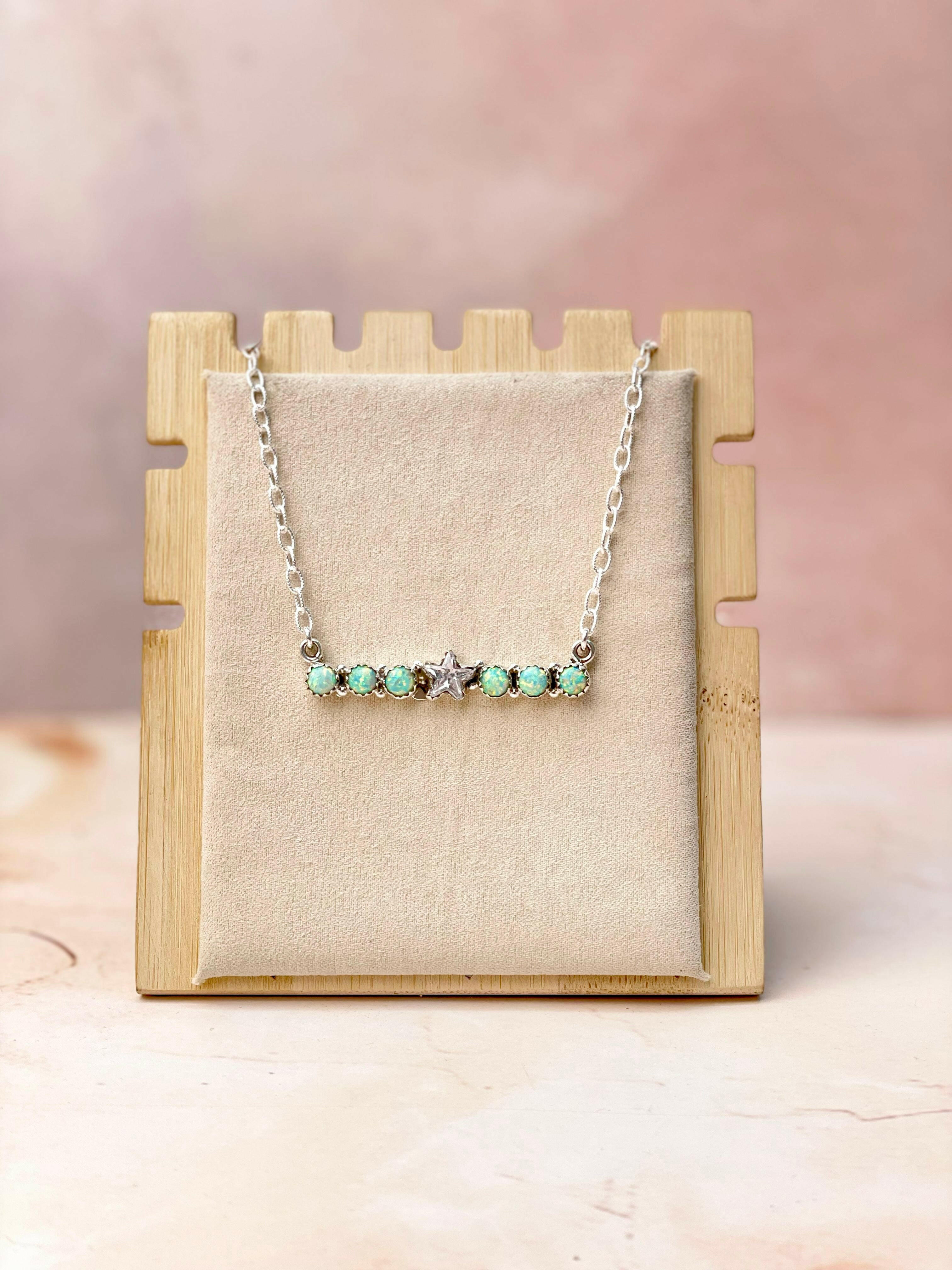 Star Bar Opals Chain Necklace-Necklaces-Krush Kandy, Women's Online Fashion Boutique Located in Phoenix, Arizona (Scottsdale Area)