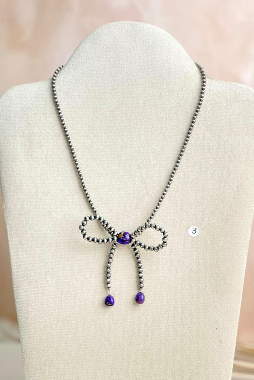 Desert Pearl & Multi Dahlia Bow Necklaces-Necklaces-Krush Kandy, Women's Online Fashion Boutique Located in Phoenix, Arizona (Scottsdale Area)