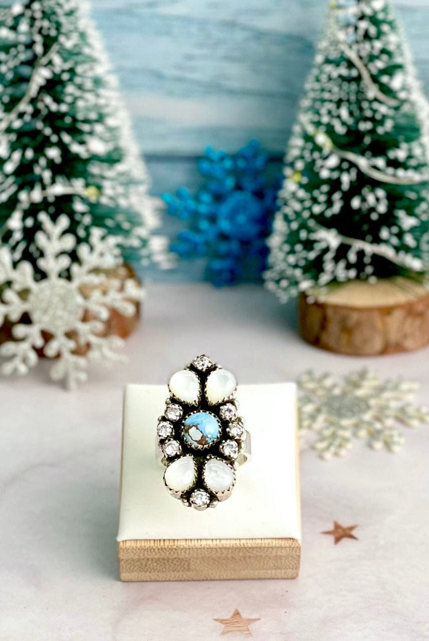 White Shell, Golden Hills & Crystal Cluster Ring-Rings-Krush Kandy, Women's Online Fashion Boutique Located in Phoenix, Arizona (Scottsdale Area)