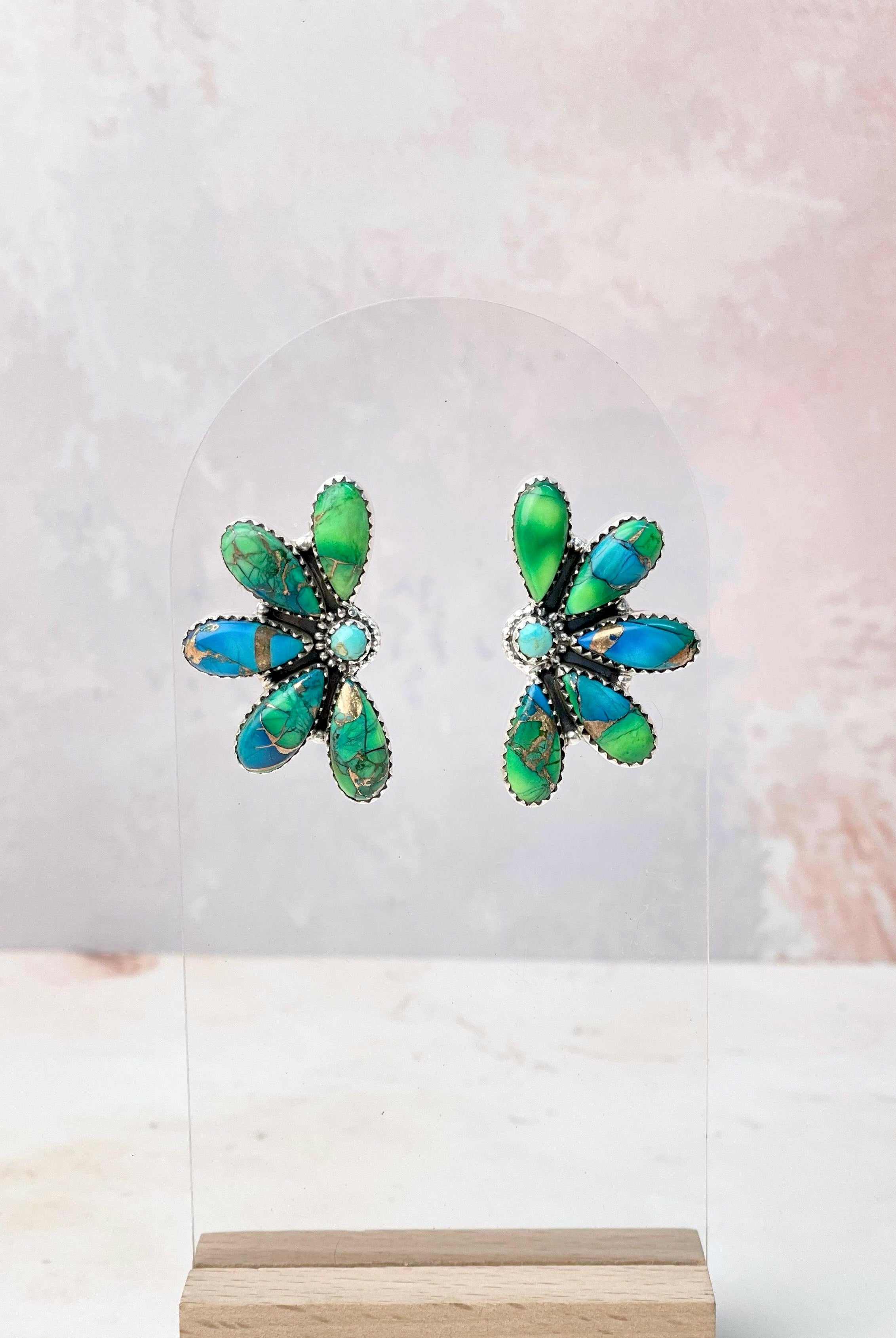 Peacock Dahlia Half Blooming Studs-Earrings-Krush Kandy, Women's Online Fashion Boutique Located in Phoenix, Arizona (Scottsdale Area)