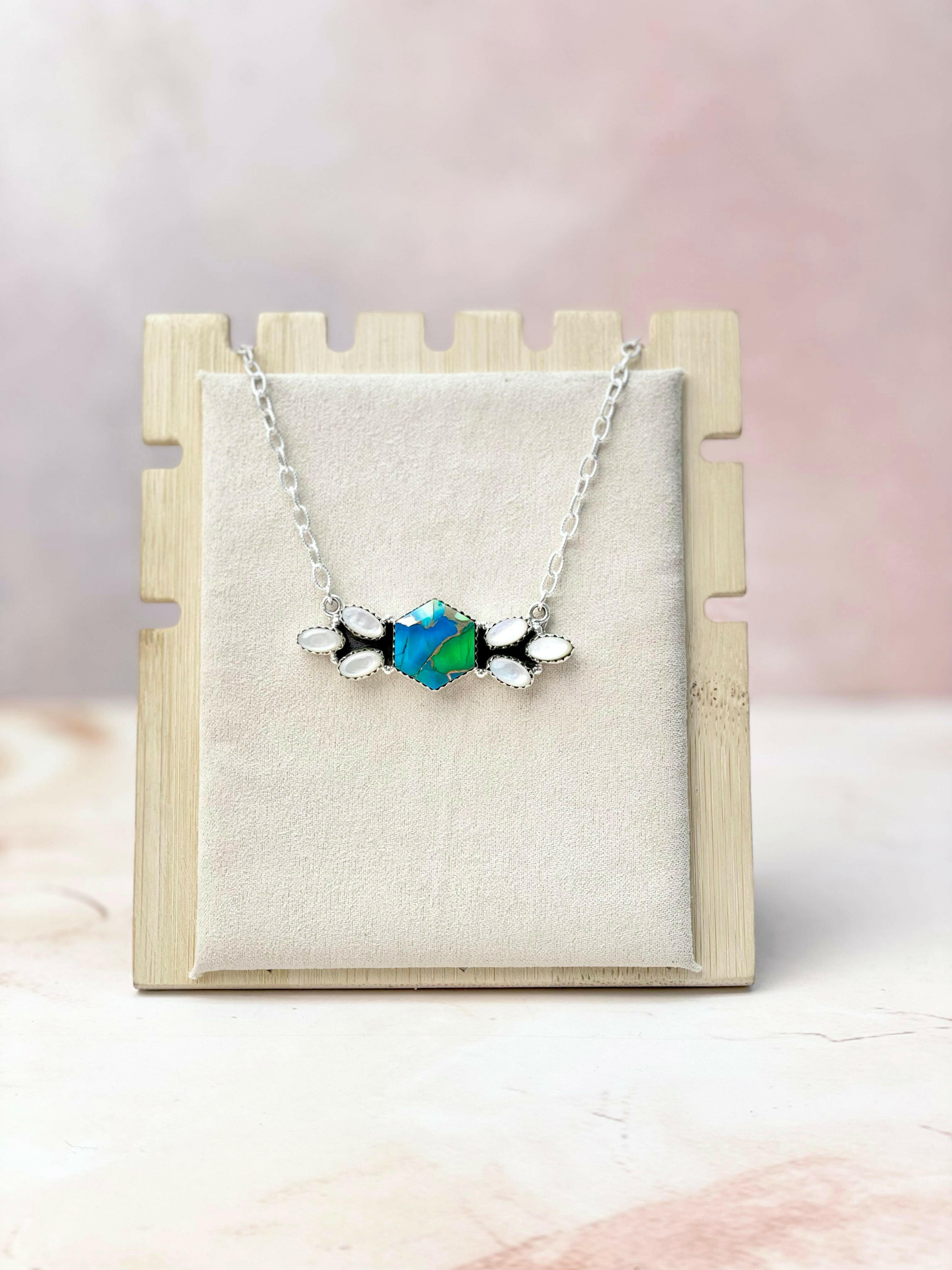 Multi Gem and MOP Hexagon Bar Necklace-Necklaces-Krush Kandy, Women's Online Fashion Boutique Located in Phoenix, Arizona (Scottsdale Area)