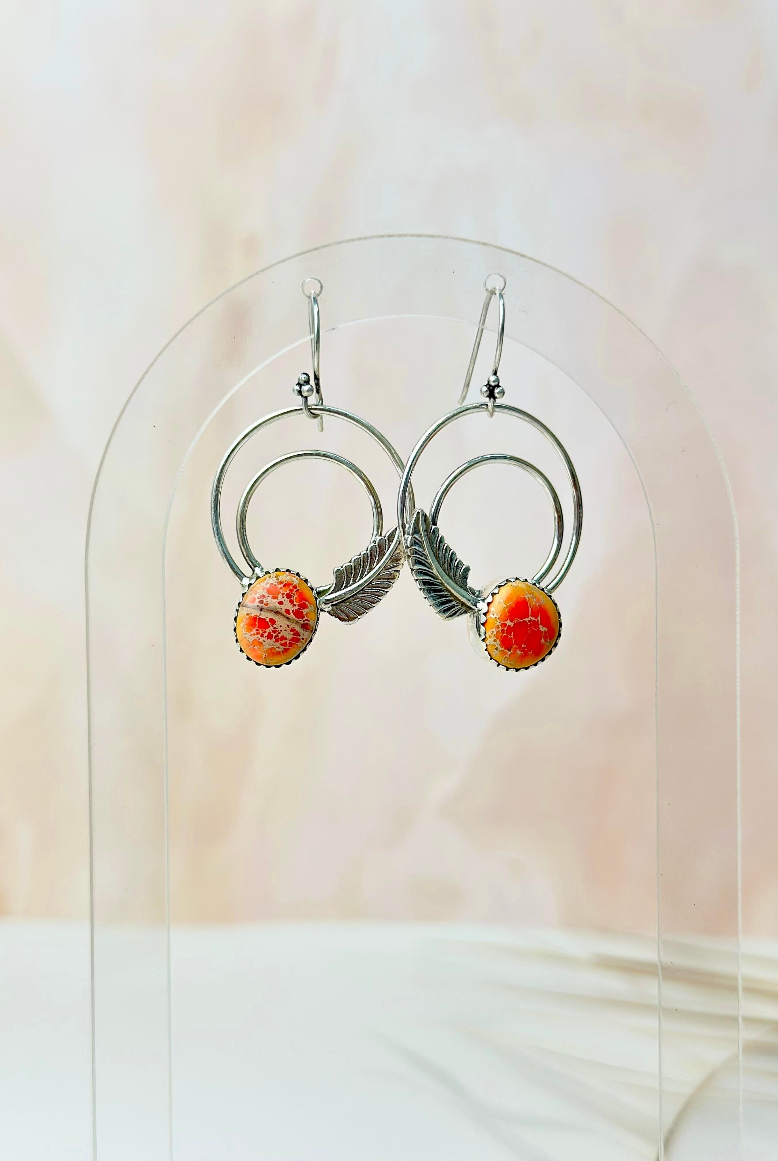 Light As A Feather Sterling Jasper Single Stone Hoops-Earrings-Krush Kandy, Women's Online Fashion Boutique Located in Phoenix, Arizona (Scottsdale Area)