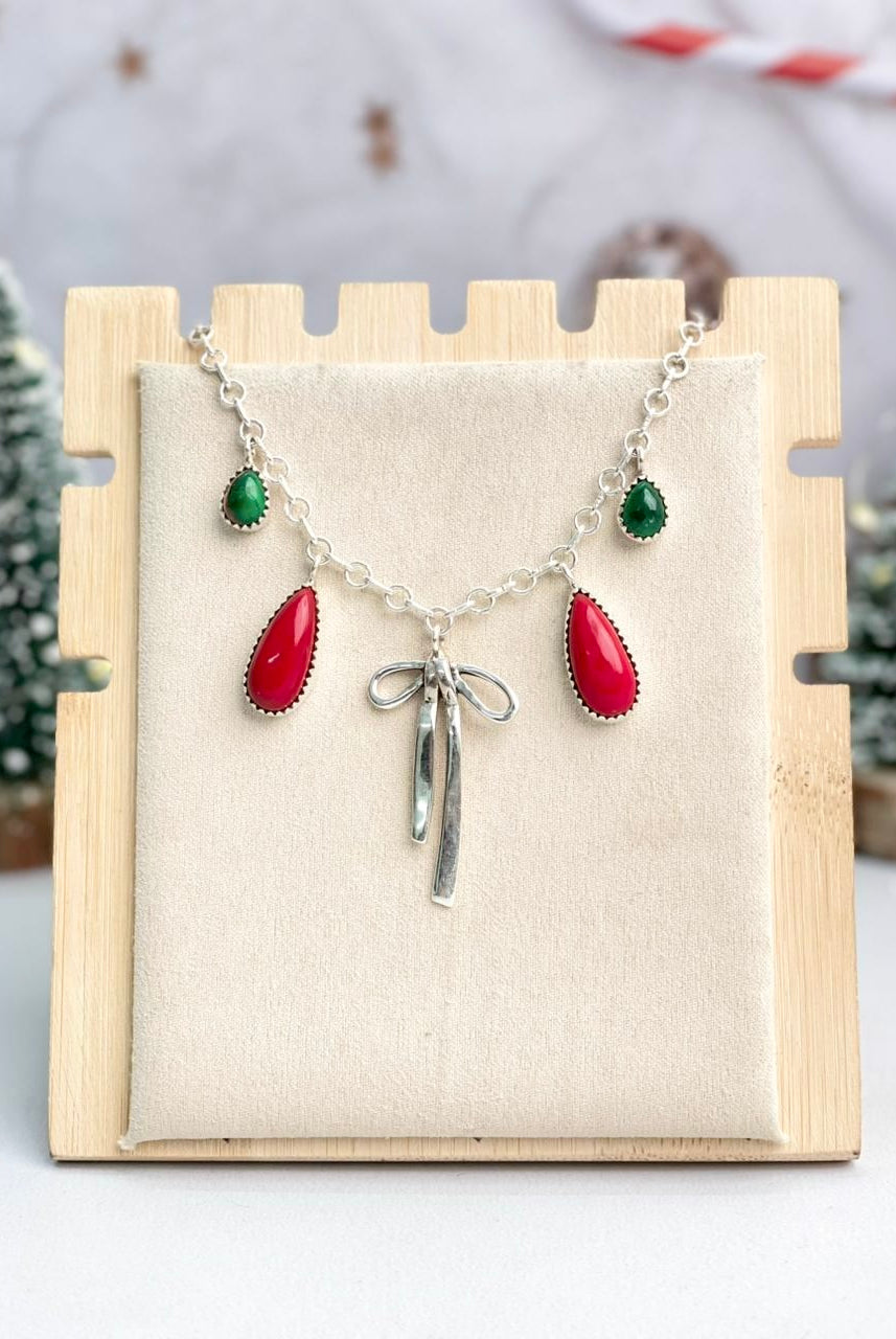 Christmas in Kandyland Bow Drop Necklace-Necklaces-Krush Kandy, Women's Online Fashion Boutique Located in Phoenix, Arizona (Scottsdale Area)