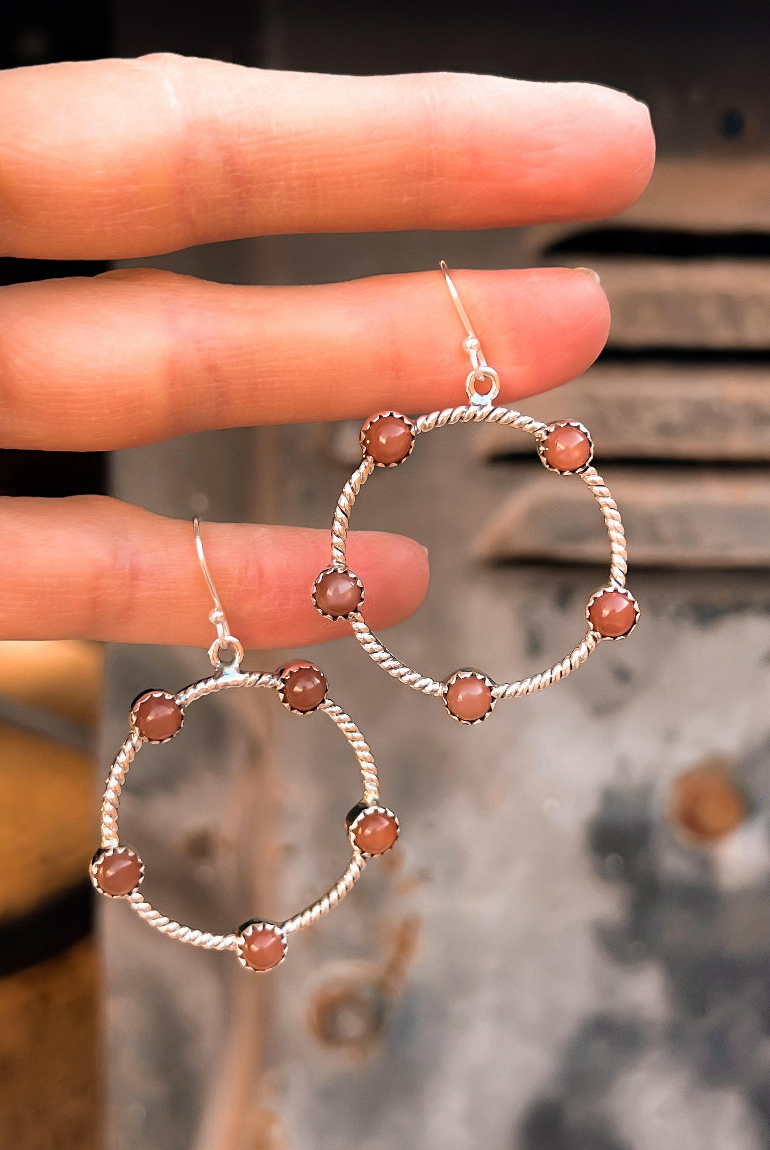Twisted Rope Stone Hoop Earrings-Hoop Earrings-Krush Kandy, Women's Online Fashion Boutique Located in Phoenix, Arizona (Scottsdale Area)