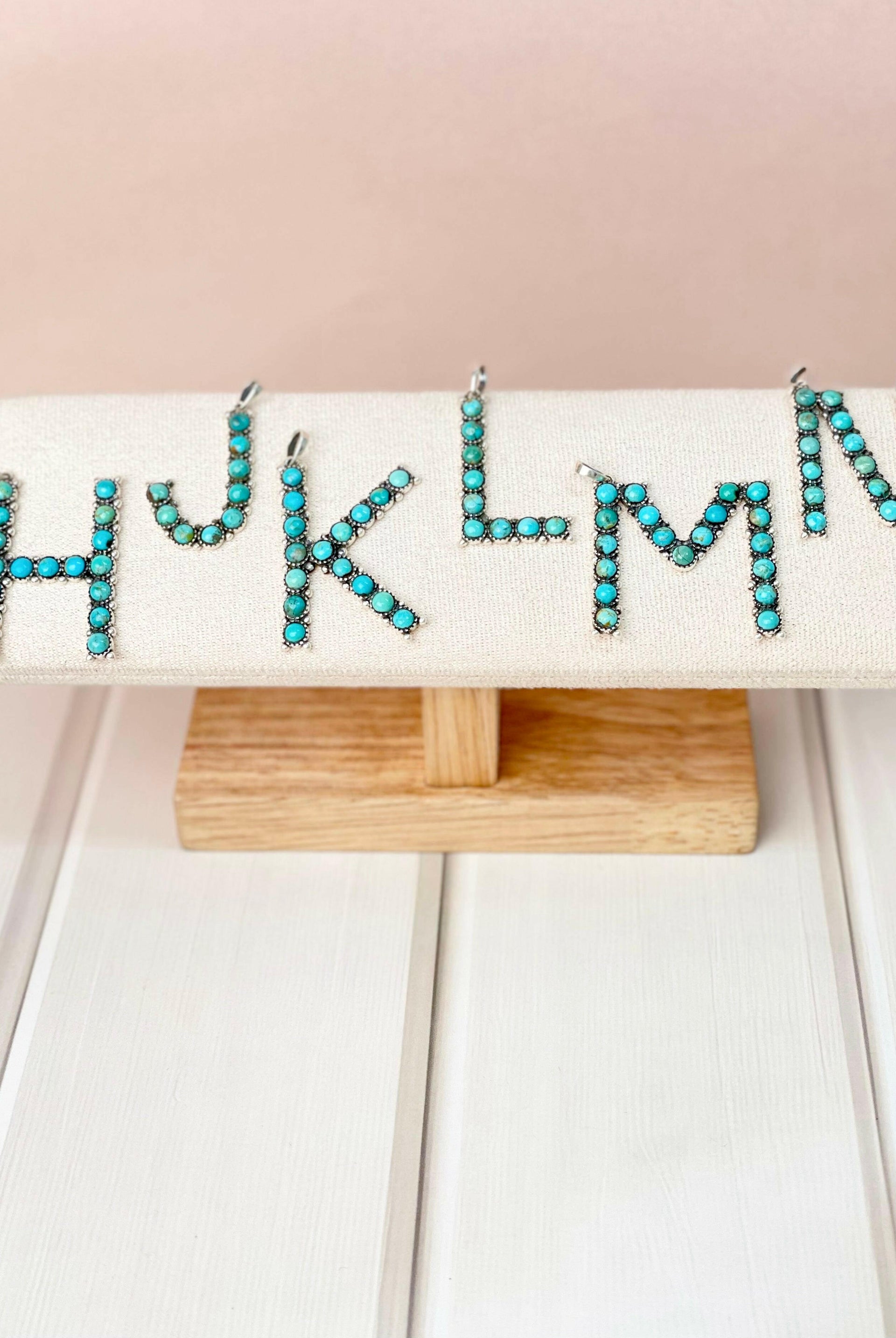 Turquoise Sterling Silver Personalized Initial Pendant-Pendant Necklaces-Krush Kandy, Women's Online Fashion Boutique Located in Phoenix, Arizona (Scottsdale Area)