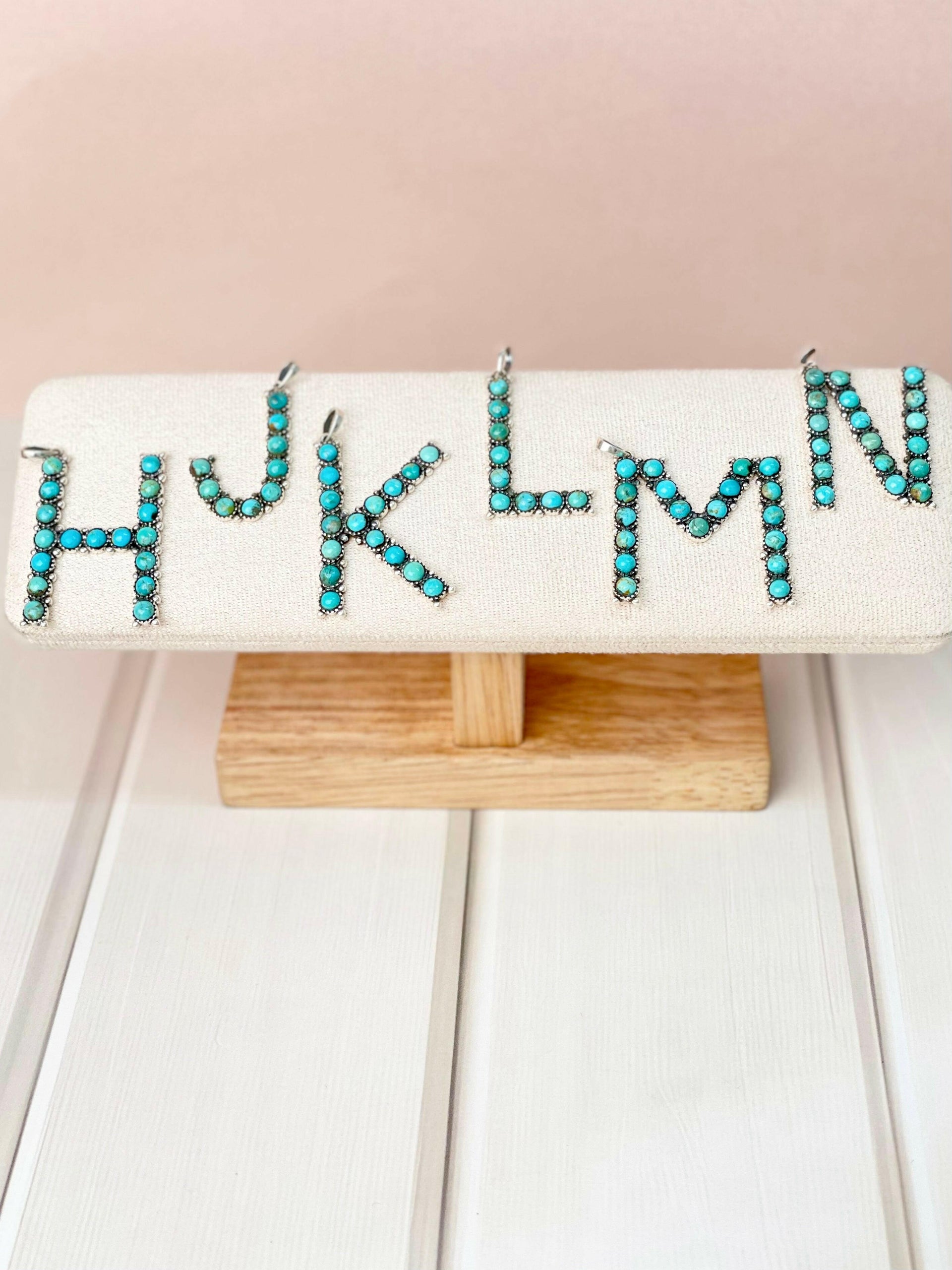 Turquoise Sterling Silver Personalized Initial Pendant-Pendant Necklaces-Krush Kandy, Women's Online Fashion Boutique Located in Phoenix, Arizona (Scottsdale Area)