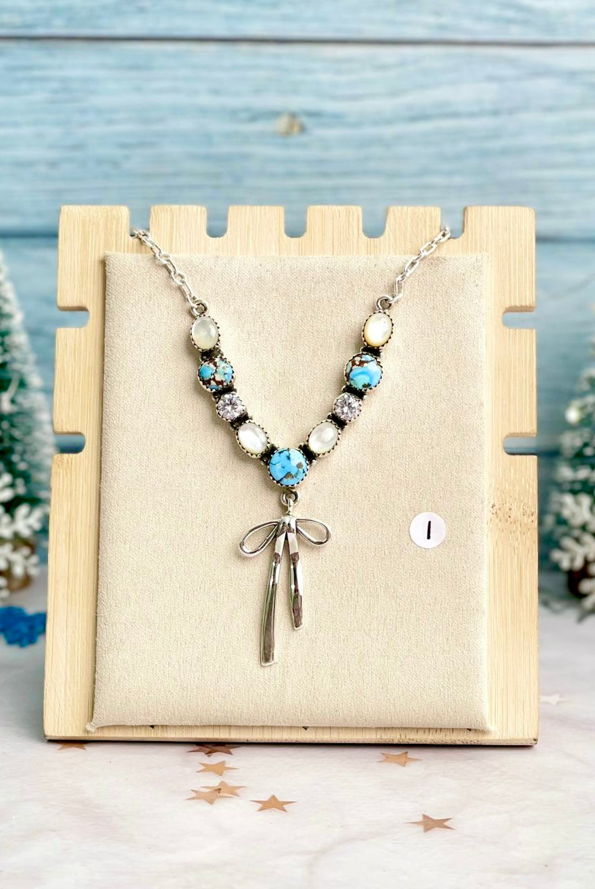 Winter Frost Golden Hills & White Shell Bow Necklace-Necklaces-Krush Kandy, Women's Online Fashion Boutique Located in Phoenix, Arizona (Scottsdale Area)
