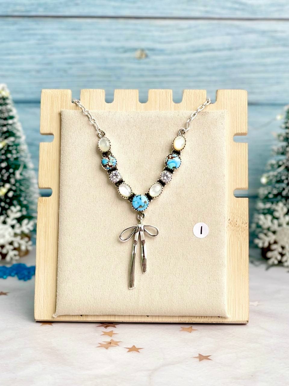 Winter Frost Golden Hills & White Shell Bow Necklace-Necklaces-Krush Kandy, Women's Online Fashion Boutique Located in Phoenix, Arizona (Scottsdale Area)