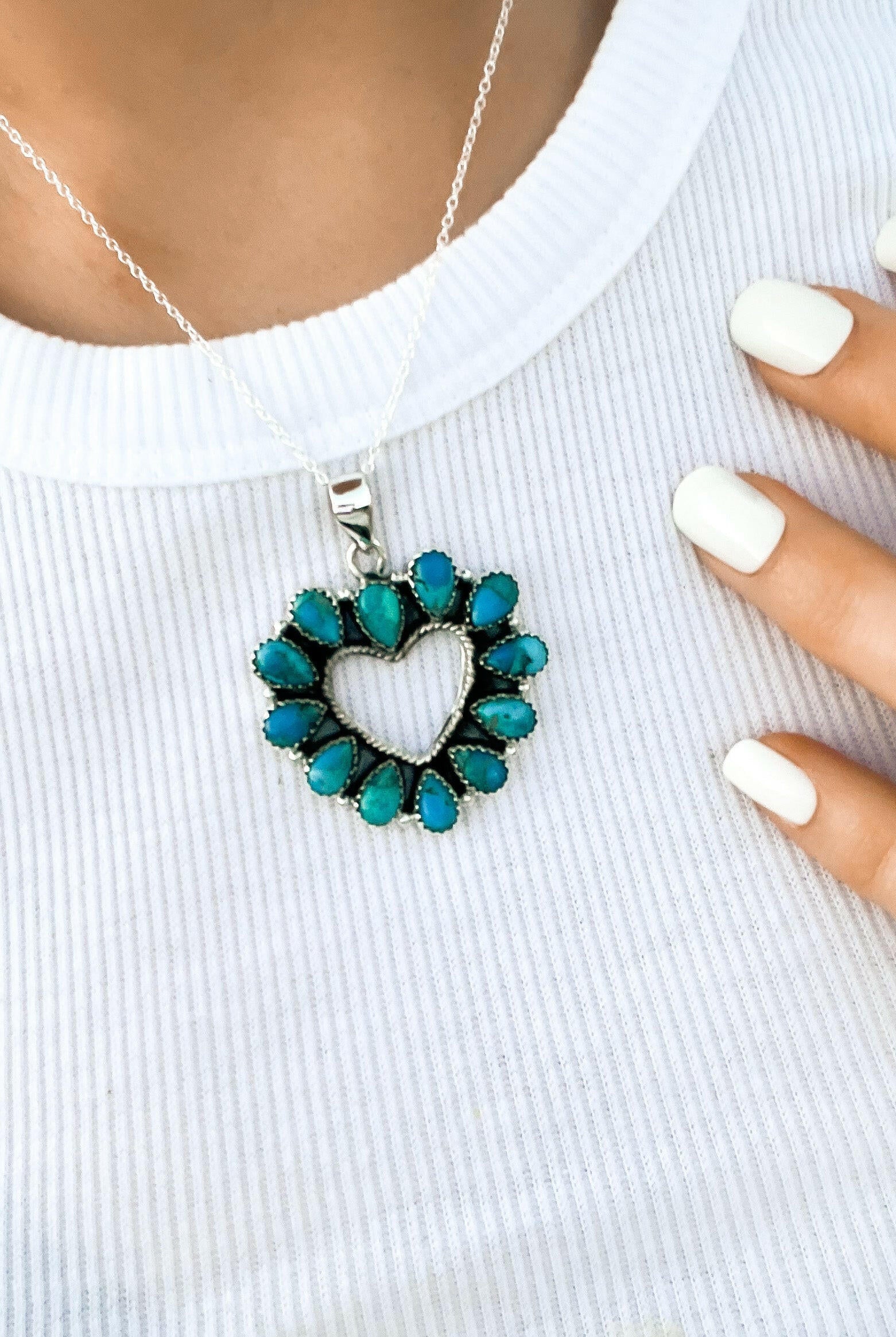 Heart Stone Necklace & Earrings MADE TO ORDER-Squash Blossom Necklaces-Krush Kandy, Women's Online Fashion Boutique Located in Phoenix, Arizona (Scottsdale Area)