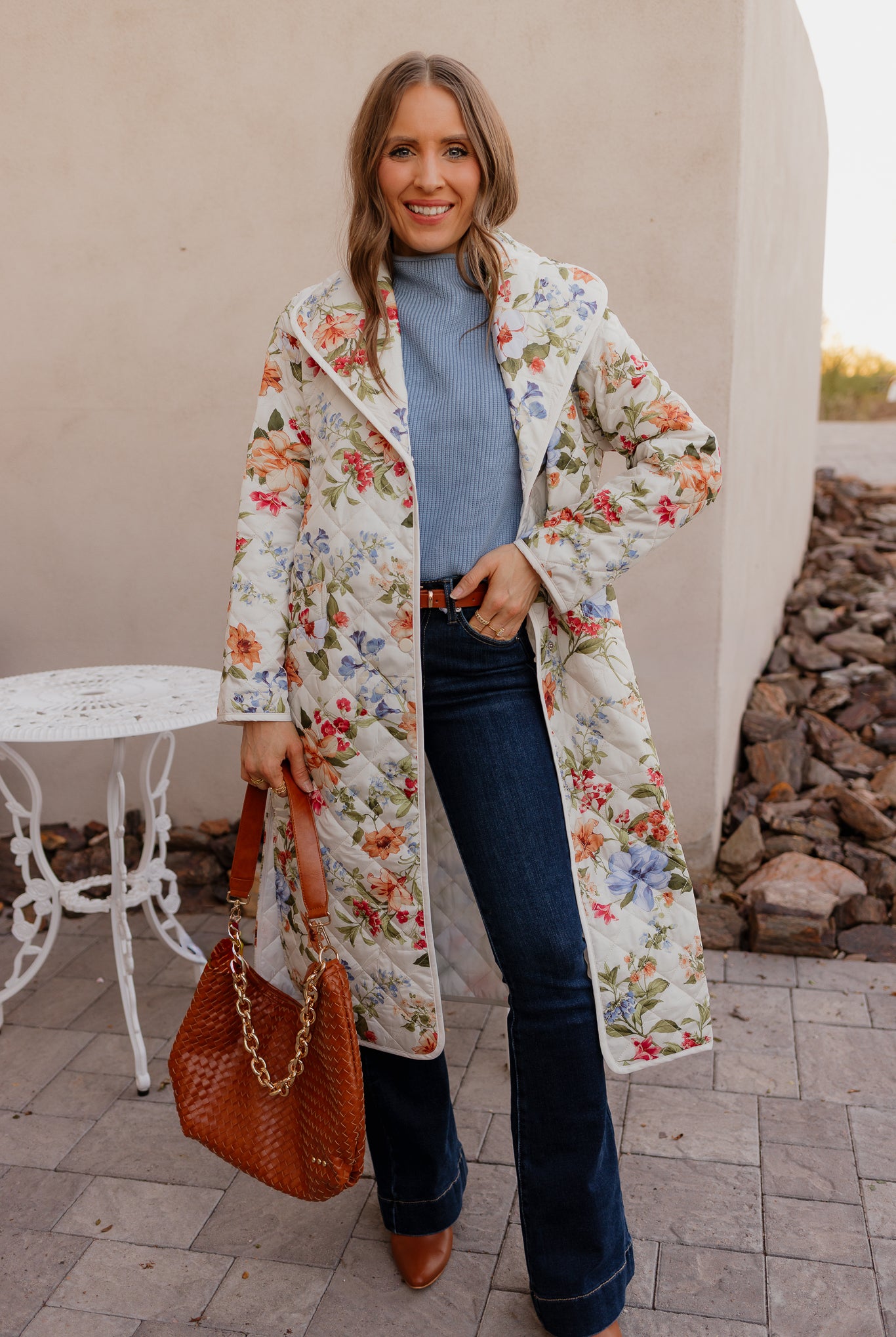 Floral Quilted Belted Long Coat S-3X-Coats-Krush Kandy, Women's Online Fashion Boutique Located in Phoenix, Arizona (Scottsdale Area)