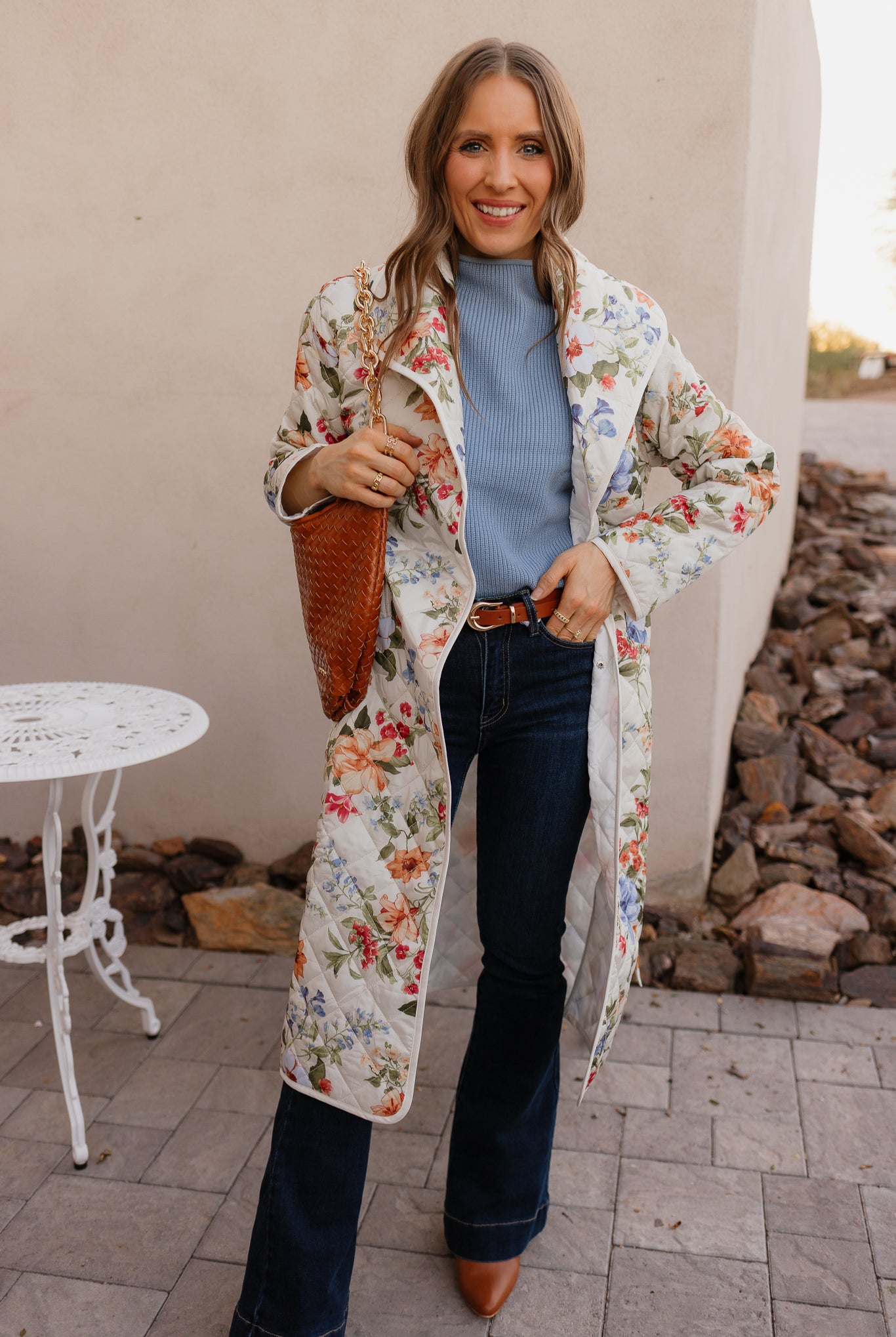 Floral Quilted Belted Long Coat S-3X-Coats-Krush Kandy, Women's Online Fashion Boutique Located in Phoenix, Arizona (Scottsdale Area)
