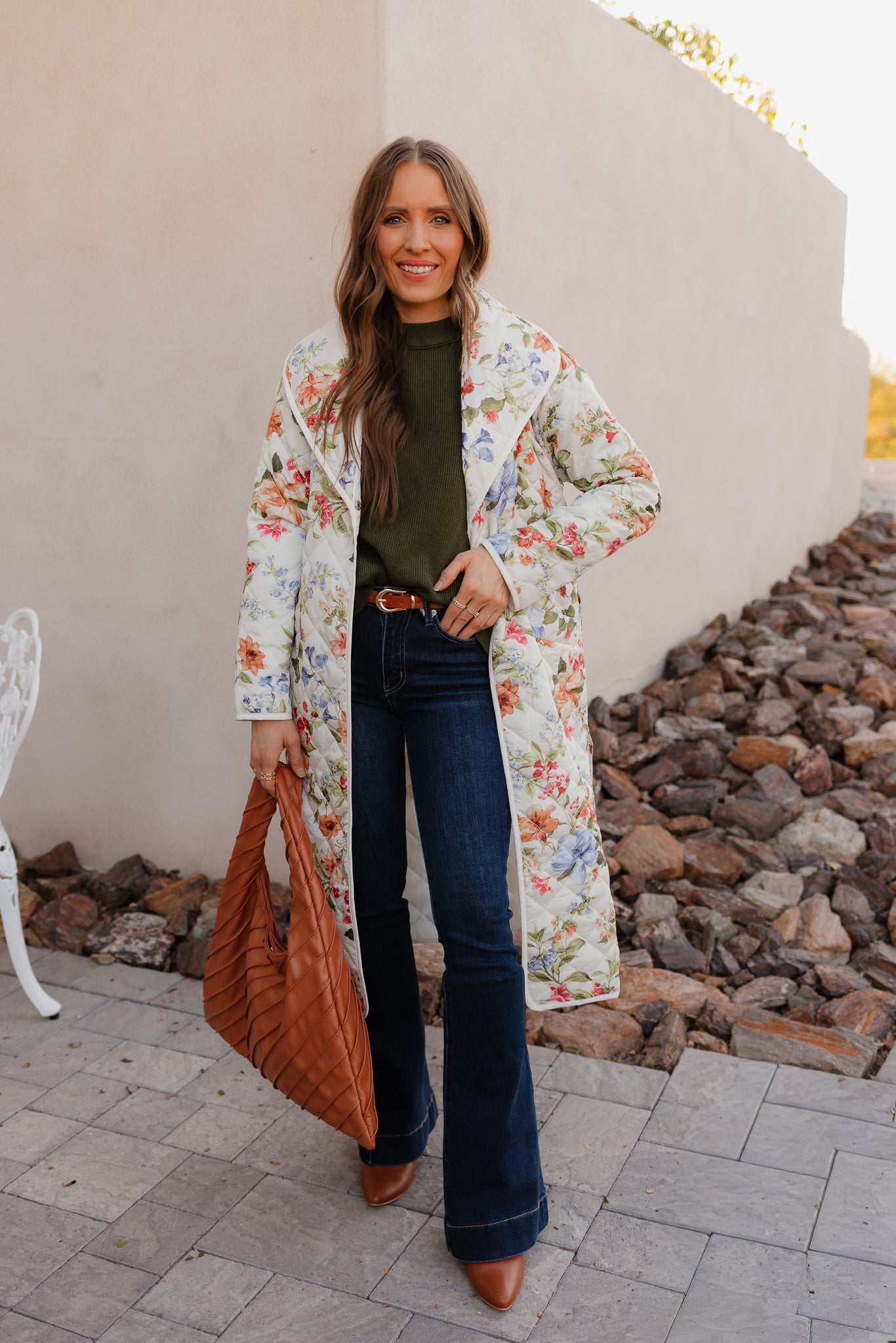 Floral Quilted Belted Long Coat S-3X-Coats-Krush Kandy, Women's Online Fashion Boutique Located in Phoenix, Arizona (Scottsdale Area)