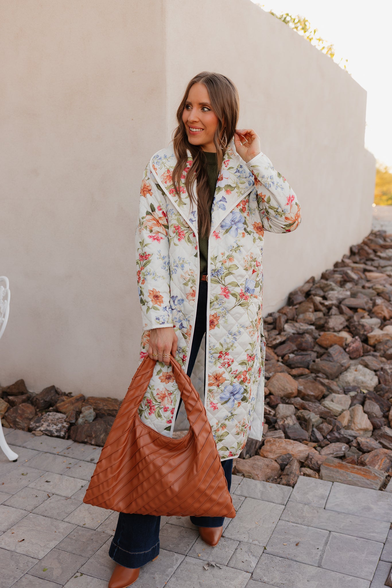 Floral Quilted Belted Long Coat S-3X-Coats-Krush Kandy, Women's Online Fashion Boutique Located in Phoenix, Arizona (Scottsdale Area)