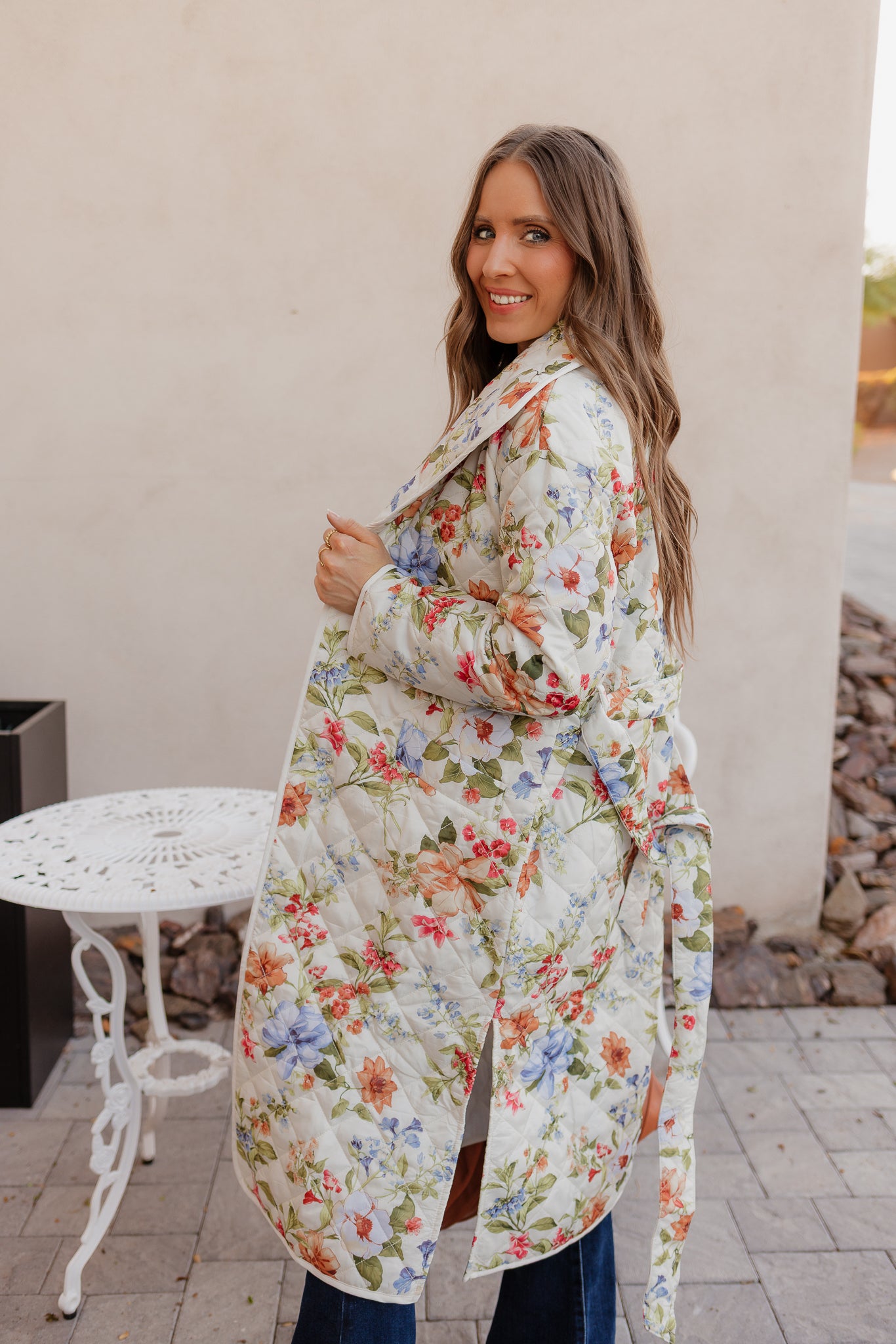 Floral Quilted Belted Long Coat S-3X-Coats-Krush Kandy, Women's Online Fashion Boutique Located in Phoenix, Arizona (Scottsdale Area)