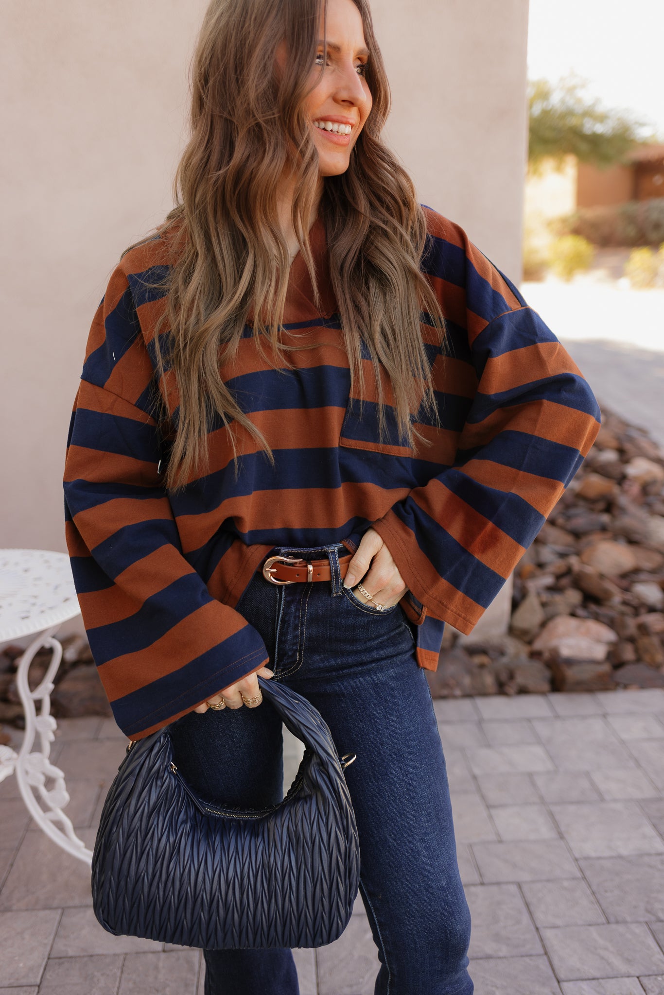 Striped Oversized V-Neck Sweatshirt-Sweatshirt-Krush Kandy, Women's Online Fashion Boutique Located in Phoenix, Arizona (Scottsdale Area)
