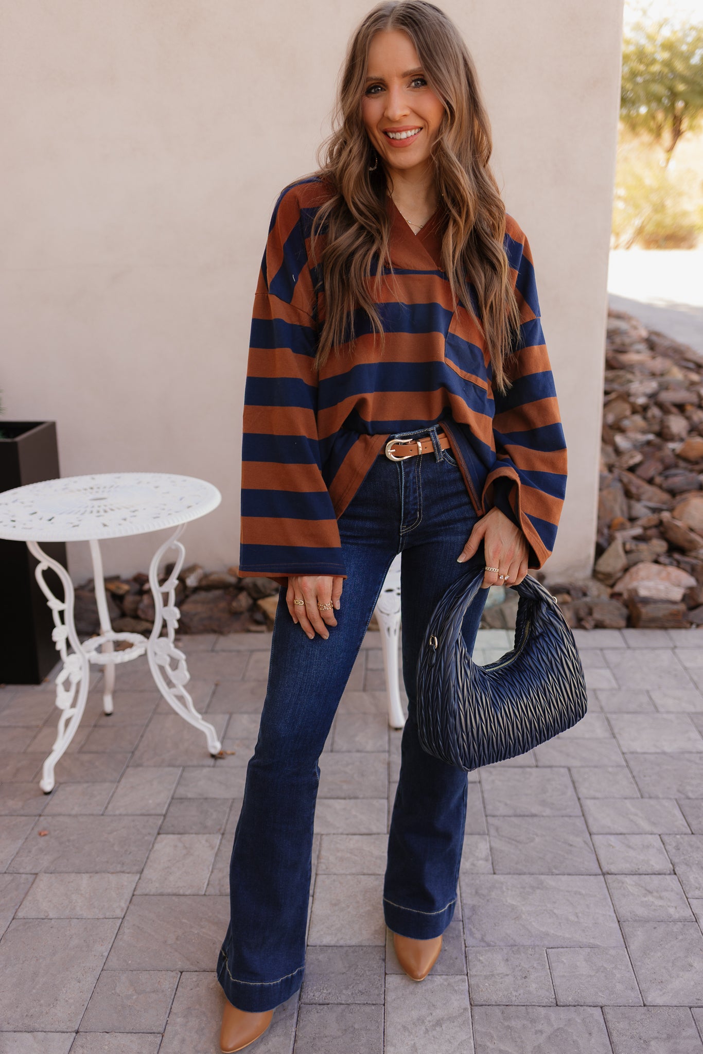Striped Oversized V-Neck Sweatshirt-Sweatshirt-Krush Kandy, Women's Online Fashion Boutique Located in Phoenix, Arizona (Scottsdale Area)