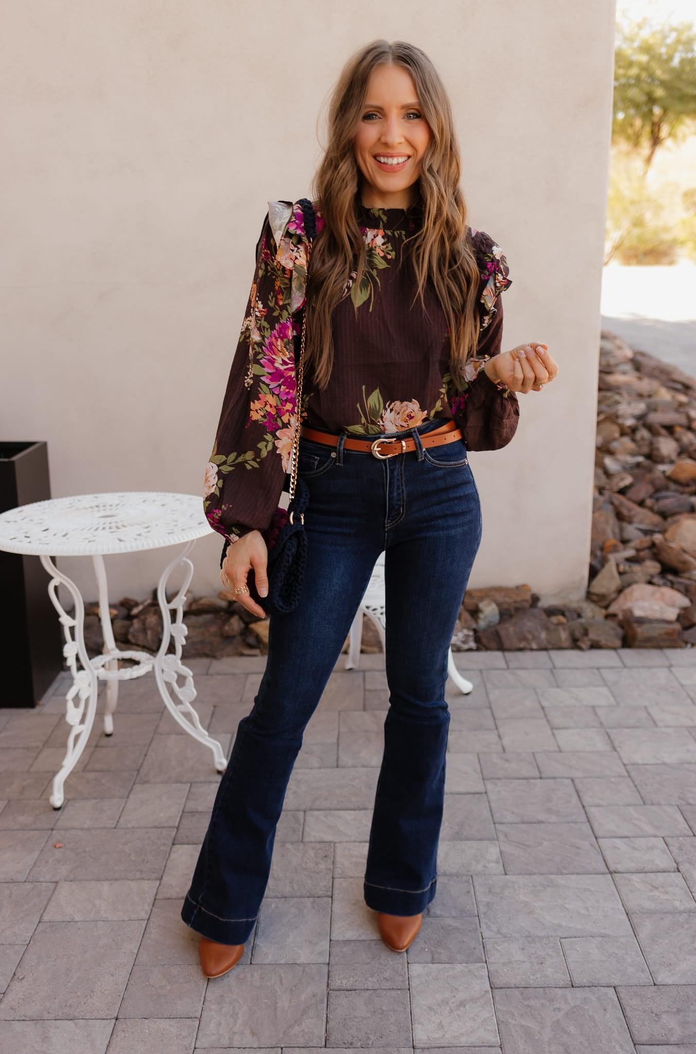 Floral Ruffled Mock Neck Blouse S-3X-Tops-Krush Kandy, Women's Online Fashion Boutique Located in Phoenix, Arizona (Scottsdale Area)
