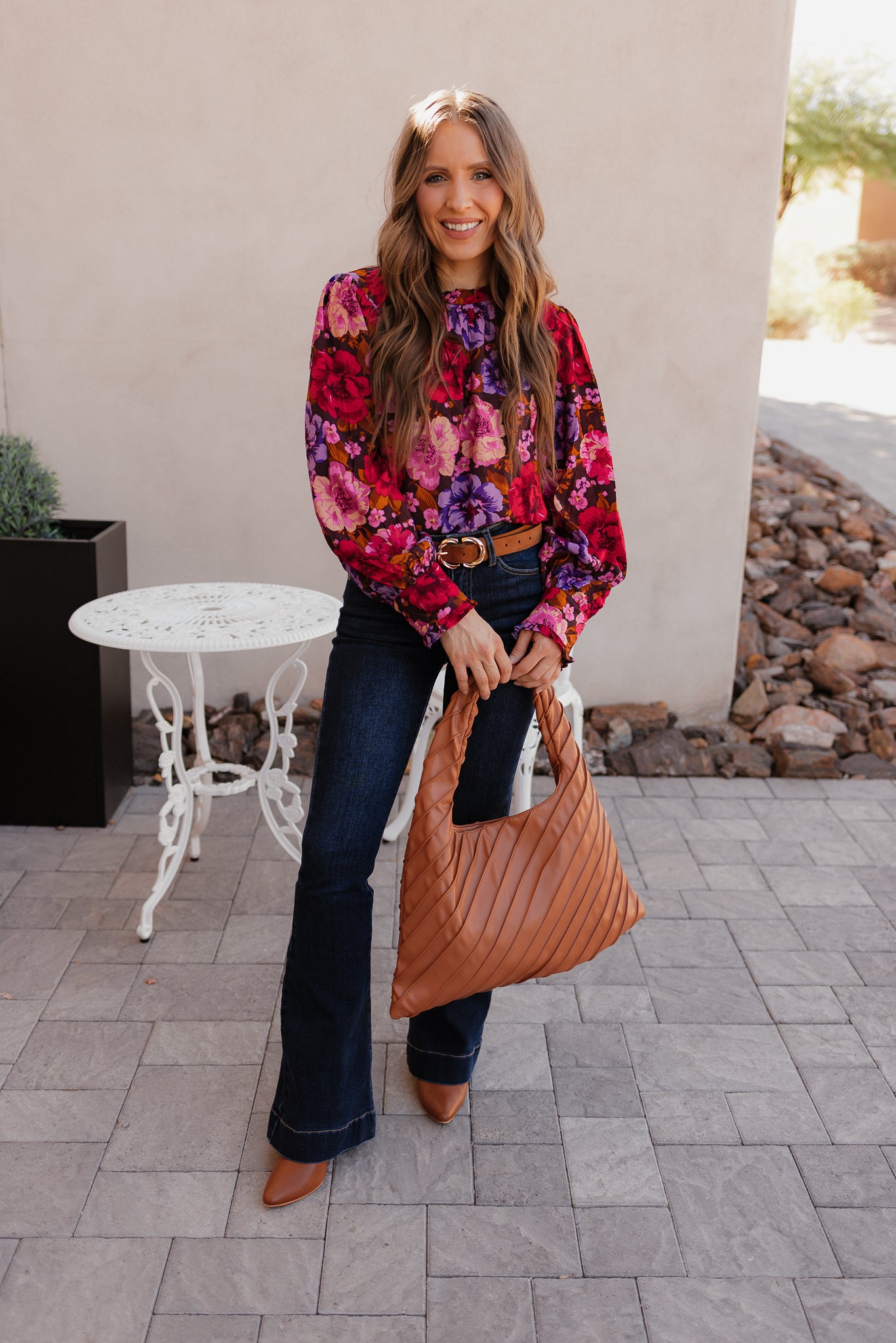Bold Floral Chiffon Blouse S-3X-Tops-Krush Kandy, Women's Online Fashion Boutique Located in Phoenix, Arizona (Scottsdale Area)