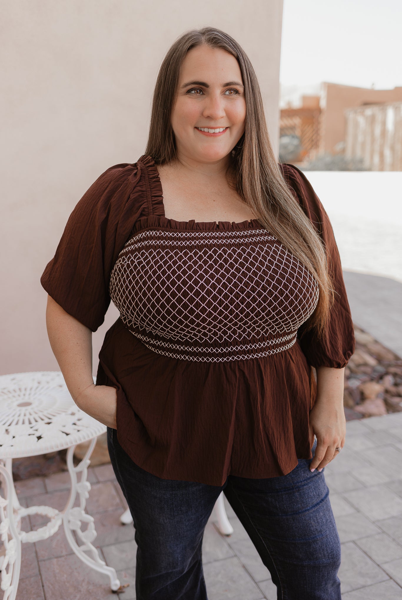 Smocked Bodice Square-Neck Blouse S-3X-Tops-Krush Kandy, Women's Online Fashion Boutique Located in Phoenix, Arizona (Scottsdale Area)