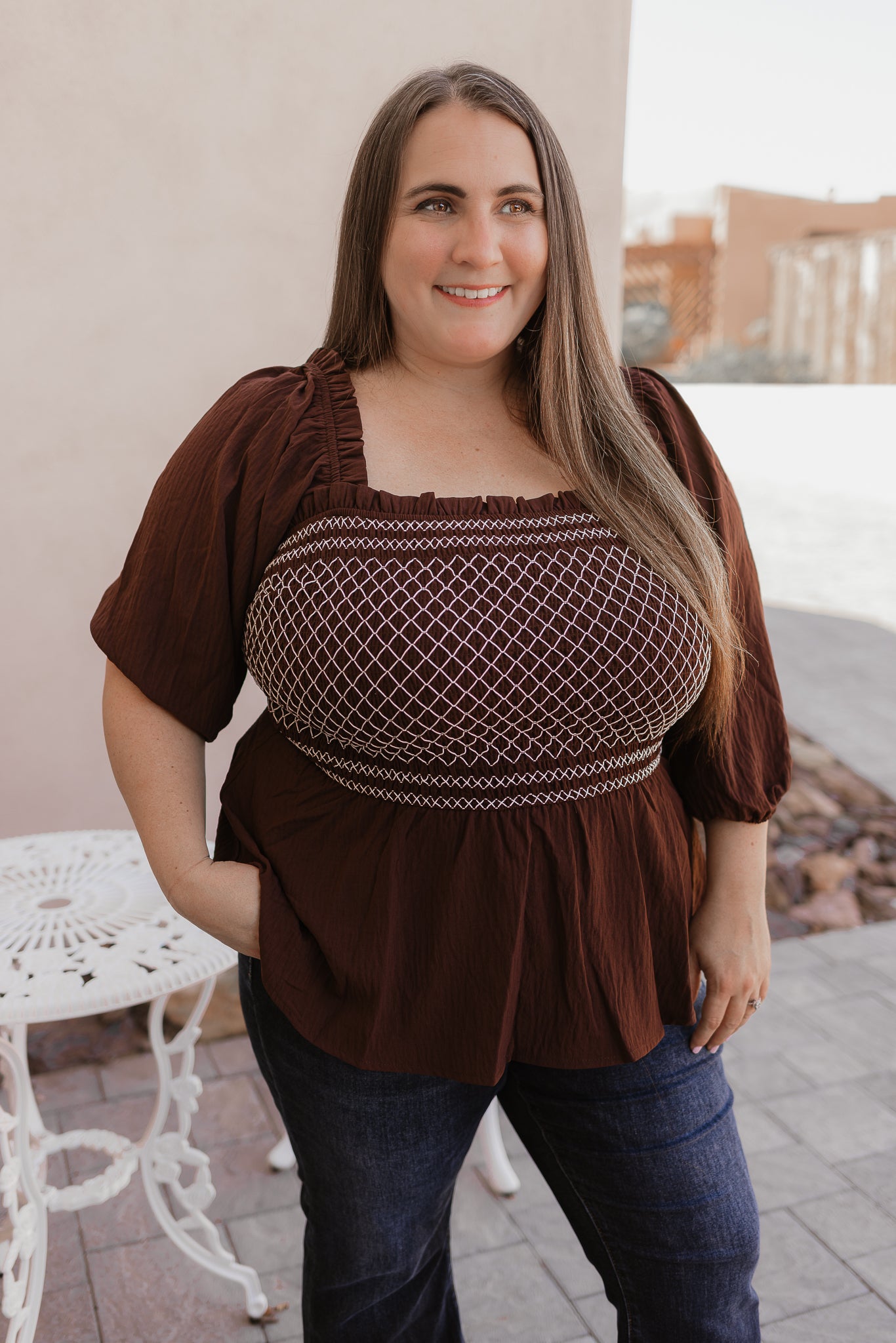 Smocked Bodice Square-Neck Blouse S-3X-Tops-Krush Kandy, Women's Online Fashion Boutique Located in Phoenix, Arizona (Scottsdale Area)