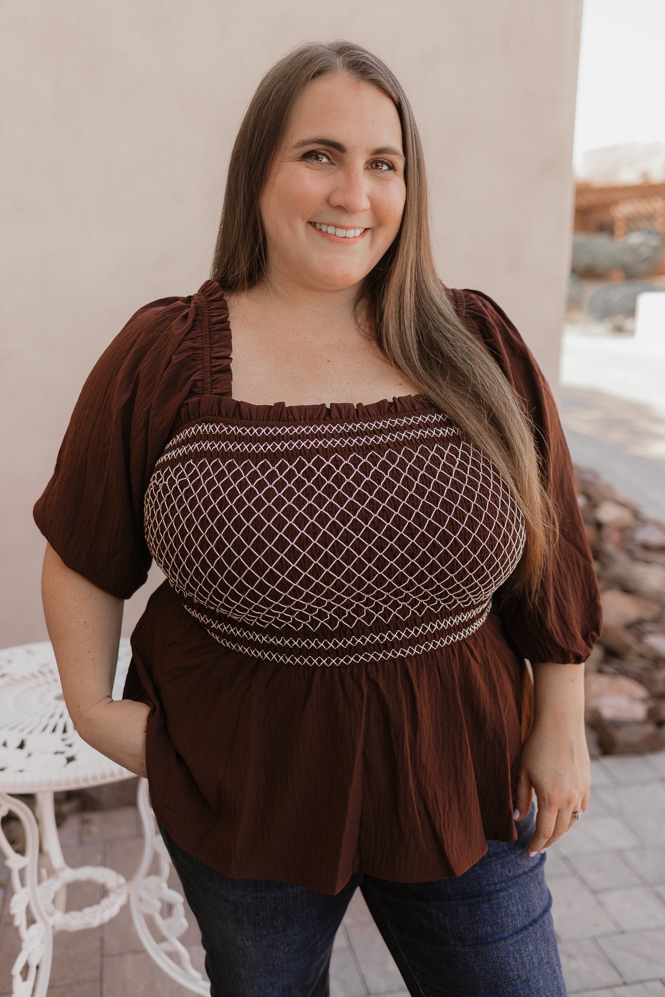 Smocked Bodice Square-Neck Blouse S-3X-Tops-Krush Kandy, Women's Online Fashion Boutique Located in Phoenix, Arizona (Scottsdale Area)