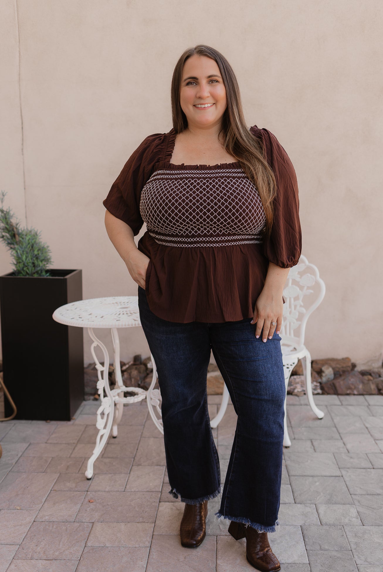 Smocked Bodice Square-Neck Blouse S-3X-Tops-Krush Kandy, Women's Online Fashion Boutique Located in Phoenix, Arizona (Scottsdale Area)
