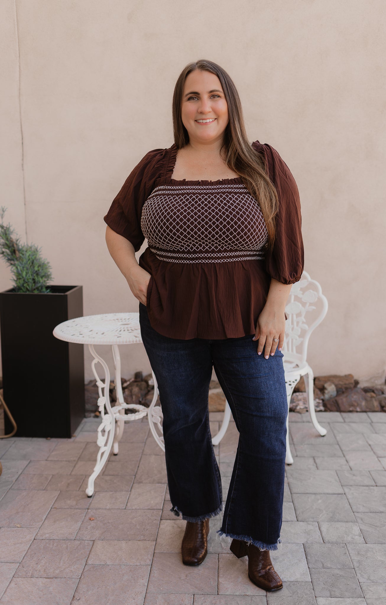 Smocked Bodice Square-Neck Blouse S-3X-Tops-Krush Kandy, Women's Online Fashion Boutique Located in Phoenix, Arizona (Scottsdale Area)