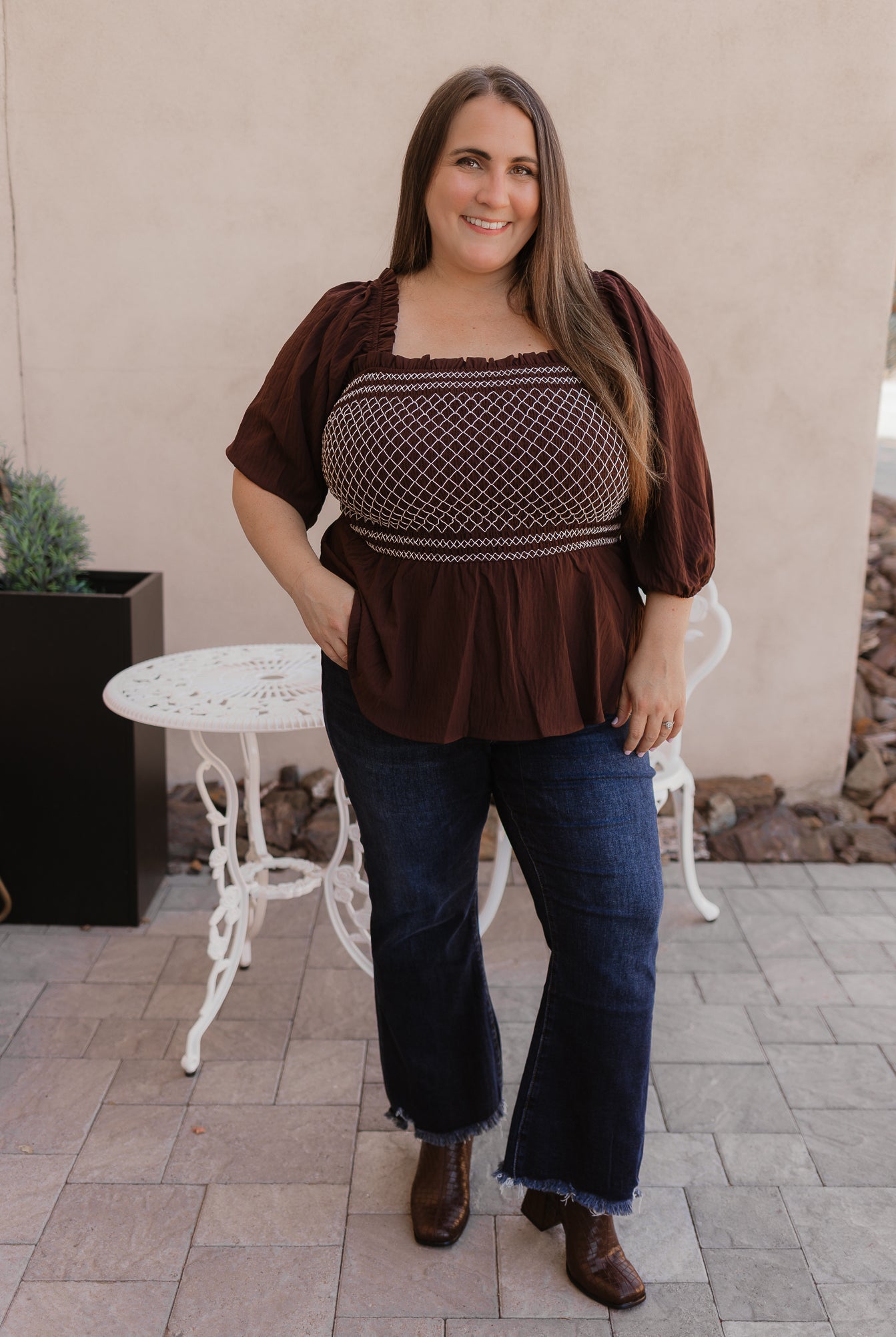 Smocked Bodice Square-Neck Blouse S-3X-Tops-Krush Kandy, Women's Online Fashion Boutique Located in Phoenix, Arizona (Scottsdale Area)