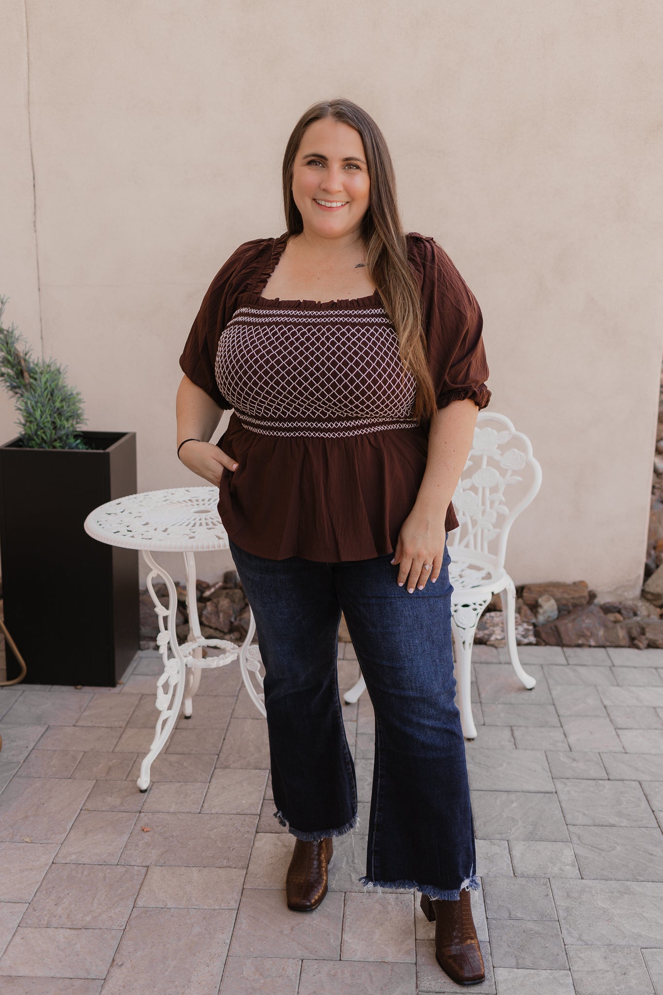 Smocked Bodice Square-Neck Blouse S-3X-Tops-Krush Kandy, Women's Online Fashion Boutique Located in Phoenix, Arizona (Scottsdale Area)